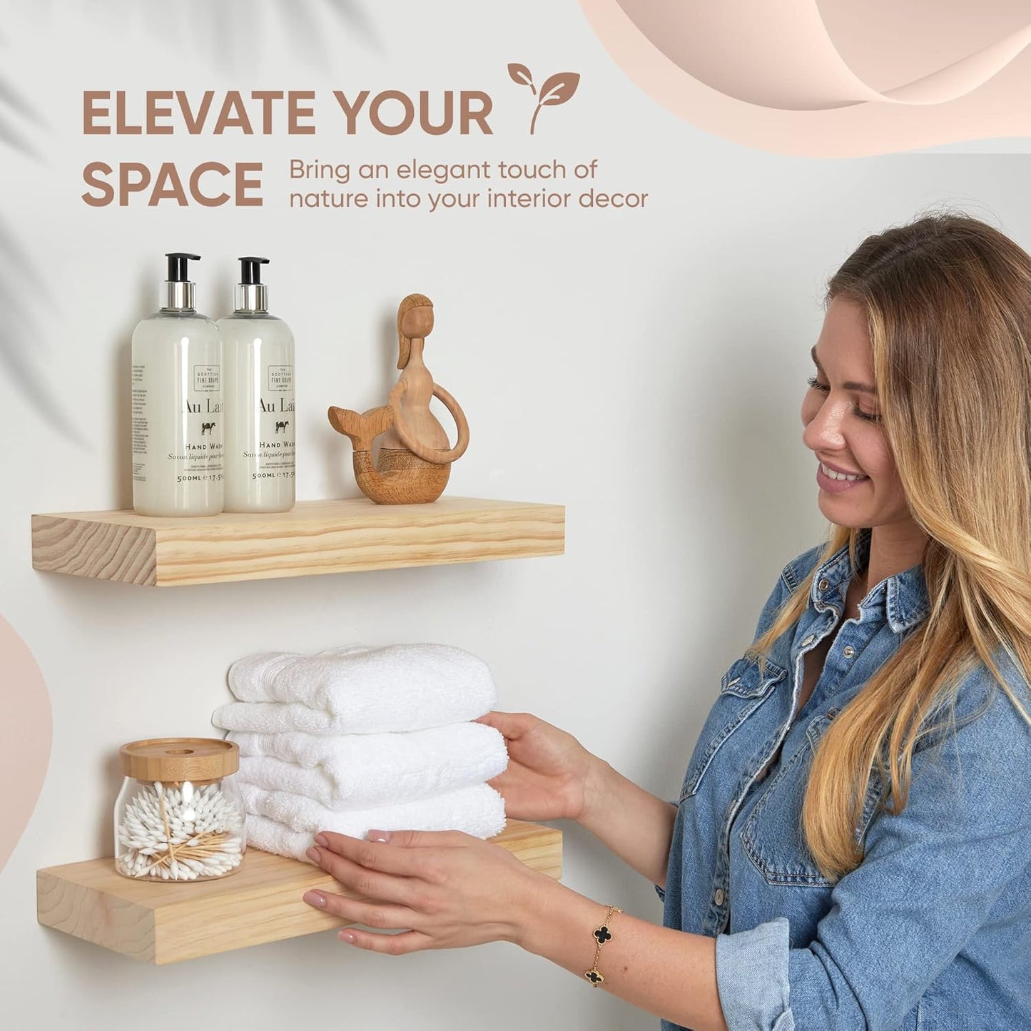 Homeforia 18 inch Wood Floating Shelves, High End Solid Natural Wood 18inch Floating Shelf for Wall Mounted, Unfinished Wooden 18in Floating Shelves, Heavy Duty Bracket, 18 X 6.5 X 1.75 inch, Set of 2