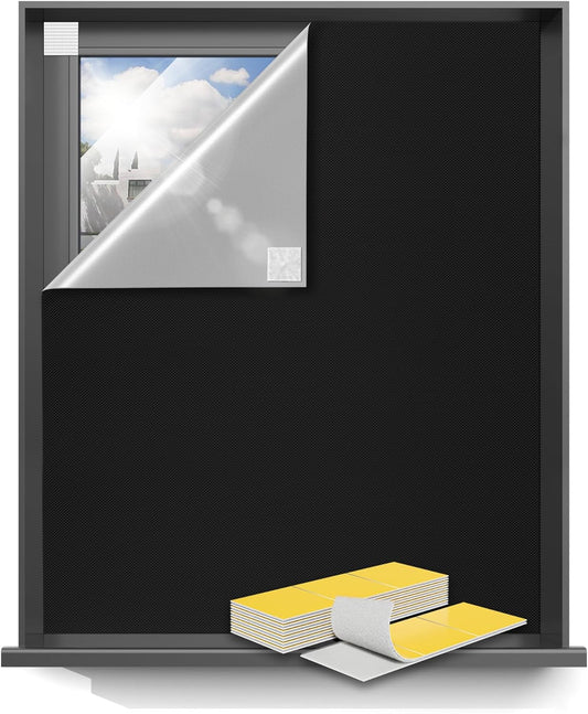 Sumobaby Blackout Curtains for Bedroom 72"x70"Portable Black Out Window Cover with Heat-Resistant Hook&Loop Tape,100% Blackout Shades No Drill Blinds for Windows DIY Cut Fit for Nursery,TV Room(Black)