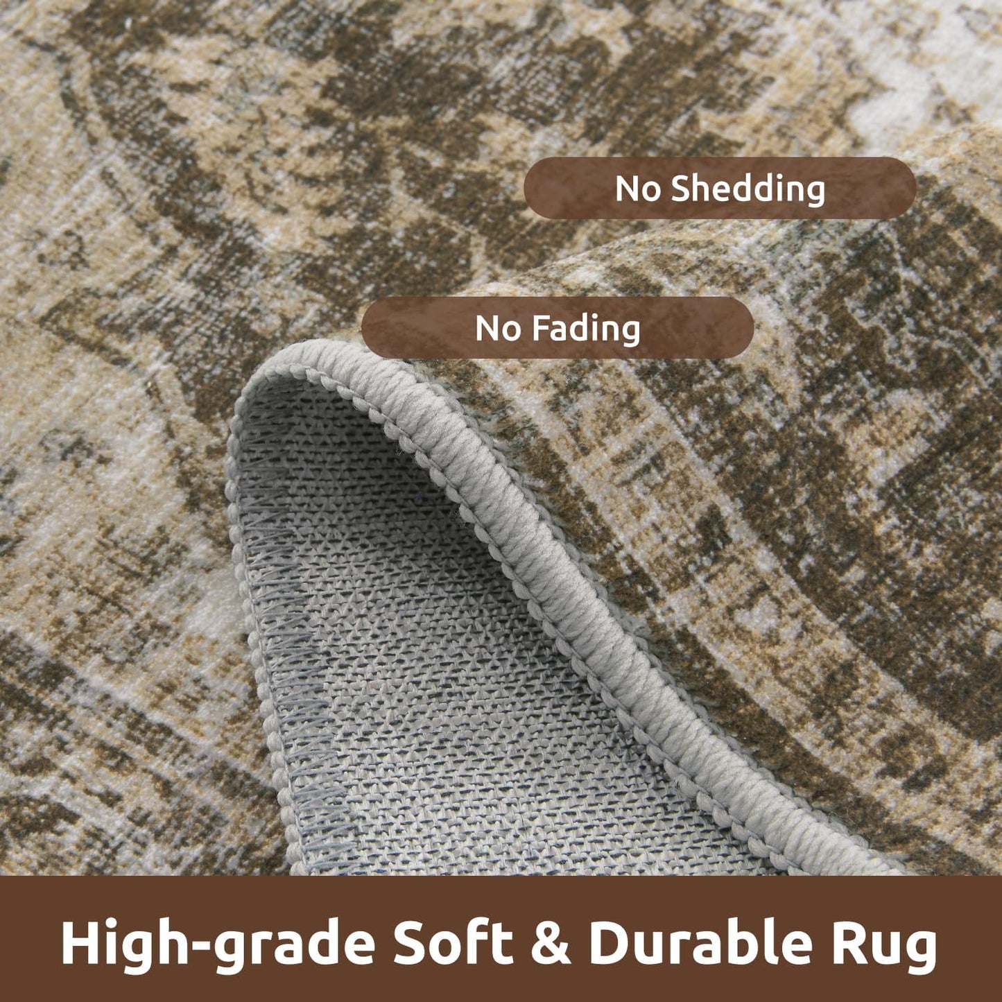 AMOAMI 6FT Round Rug - Vintage Soft Coffee & Brown Rugs for Living Room, Bedroom, Dining Room, Office - Non Slip, Machine Washable