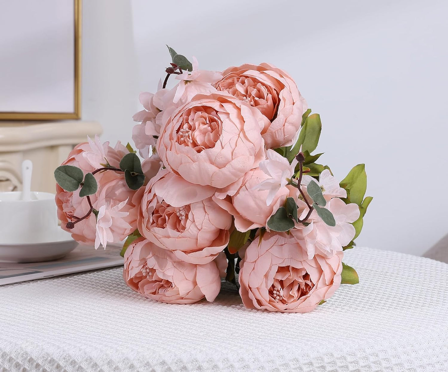 Duovlo Artificial Peony Silk Flowers Fake Flowers Vintage Wedding Home Decoration,Pack of 1 (New Pink)