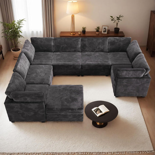 HOOOWOOO Modular Sectional Sofa,8 Pieces Sectional Couches for Living Room,131X98 G Shaped Cloud Couch with Ottoman Chaise Set(Gray Velvet Corduroy)