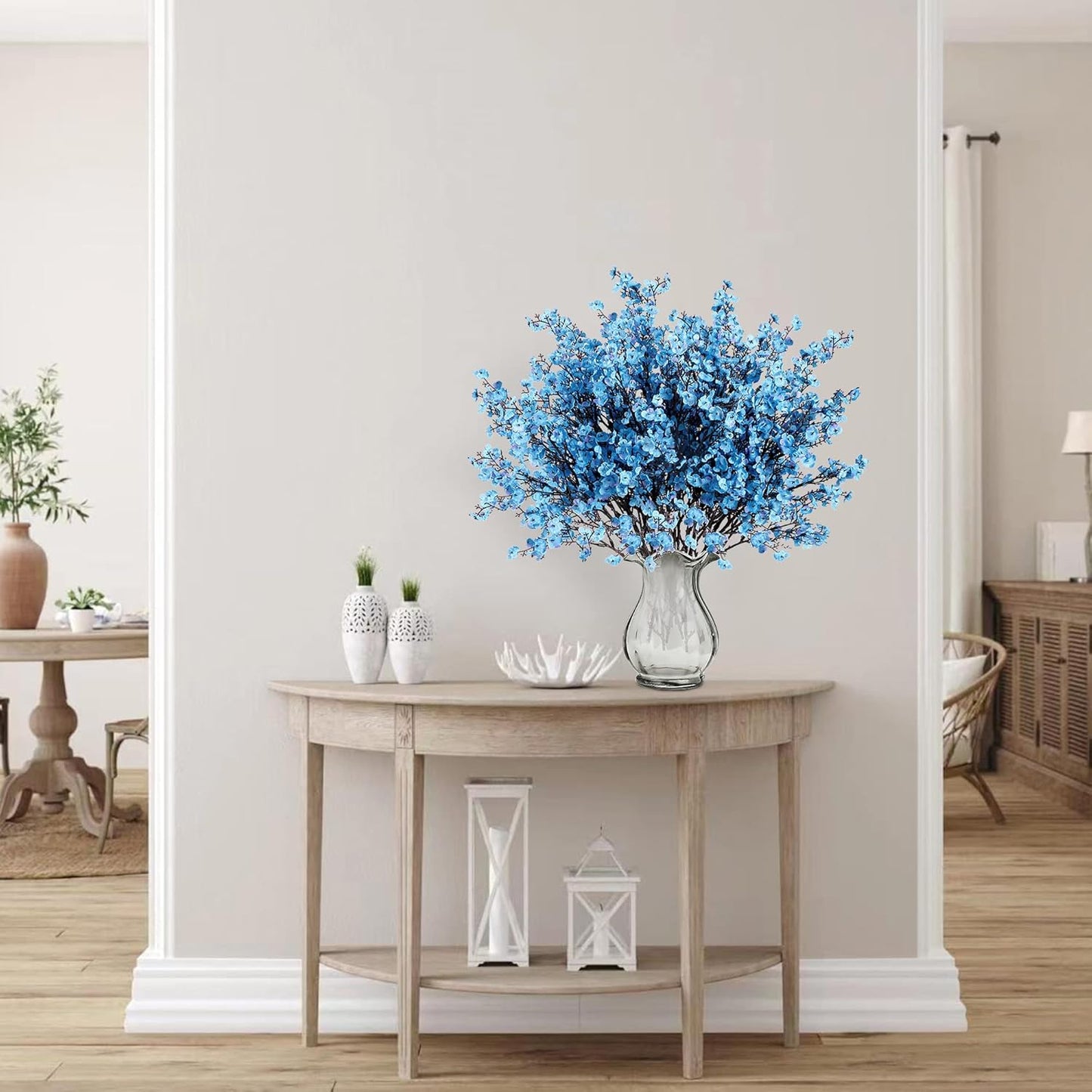 Sggvecsy 15 Pcs Babys Breath Artificial Flowers Gypsophila Bouquets Bulk Real Touch Fake Silk Flowers for Home Wedding DIY Floral Arrangement Kitchen Table Centerpiece Decoration (Blue with Purple)