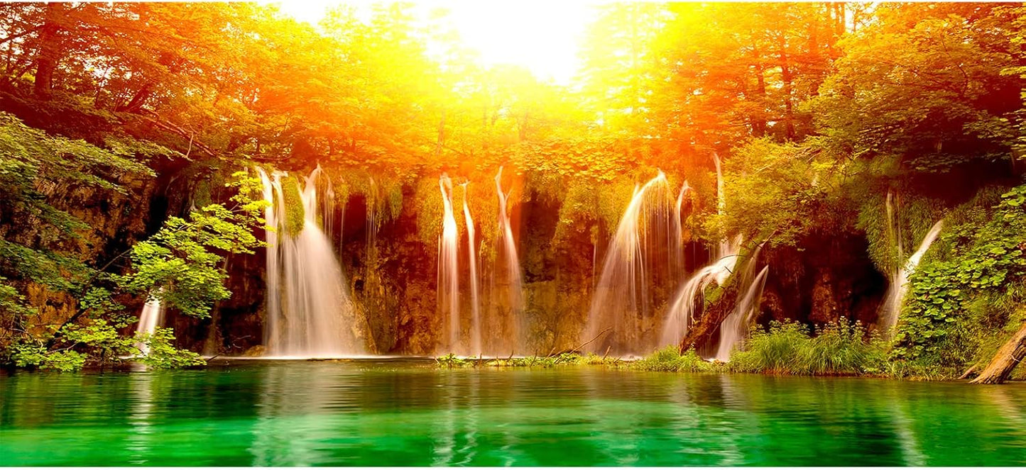 artgeist Wall Mural Waterfall 216x98 in - XXL Non-Woven Corner Wallpaper Fleece Angle Wall Decor Photo Print Picture Image Design Modern Nature Lake Sun Forest Landscape c-B-0475-a-a