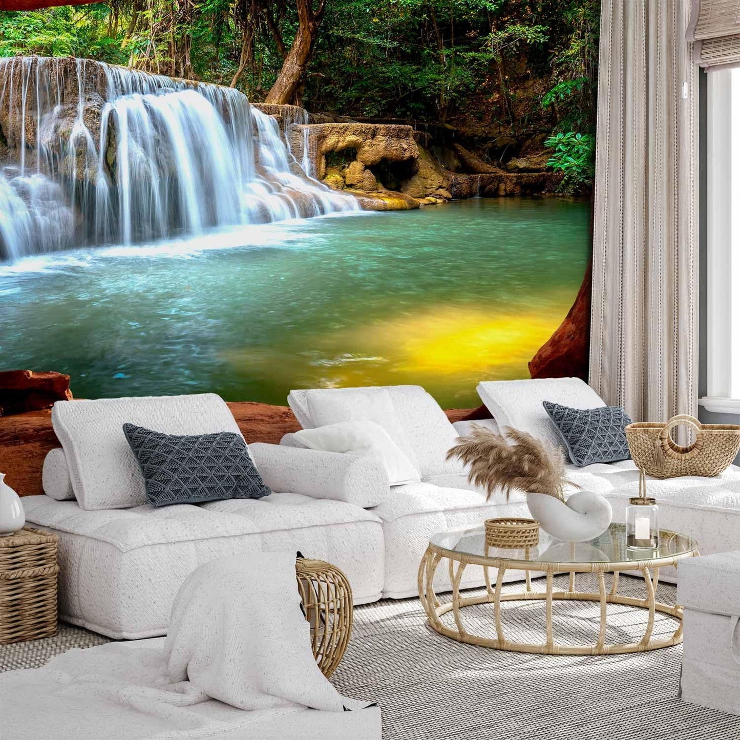 artgeist Wall Mural Waterfall 216x98 in - XXL Non-Woven Corner Wallpaper Fleece Angle Wall Decor Photo Print Picture Image Design Modern Nature Landscape Stones c-C-10026-a-a