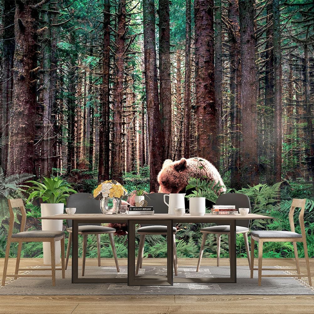 Forest Animals Bear wallpeper Kids Bedroom Woods Wall Mural - 137"x96"（Not Peel and Stick）