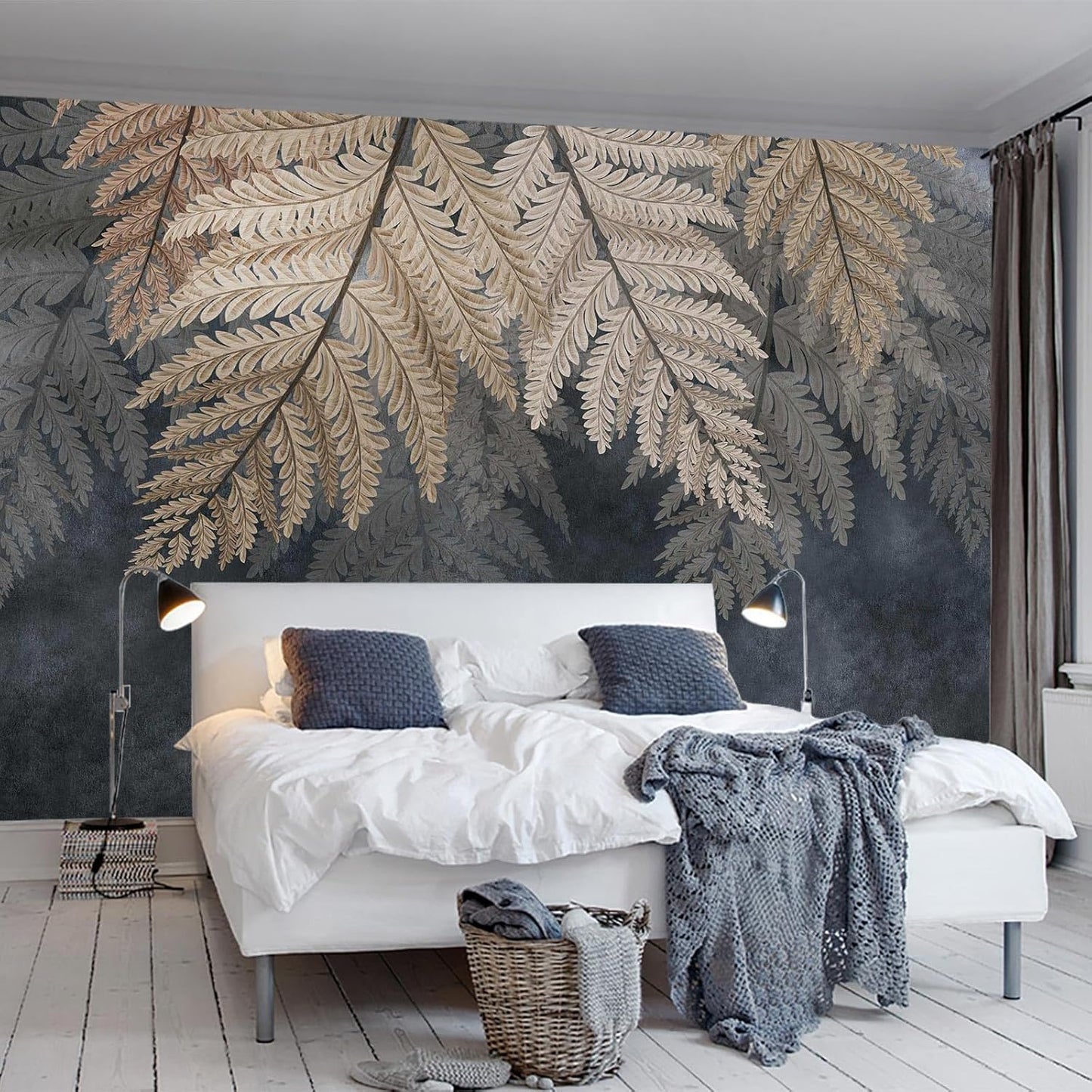 WFBHUA-Vintage Botanical Leaf Wallpaper Mural Dark Plant Leaves Wall Murals Decor for Living Room Bedroom(Not Peel and Stick)