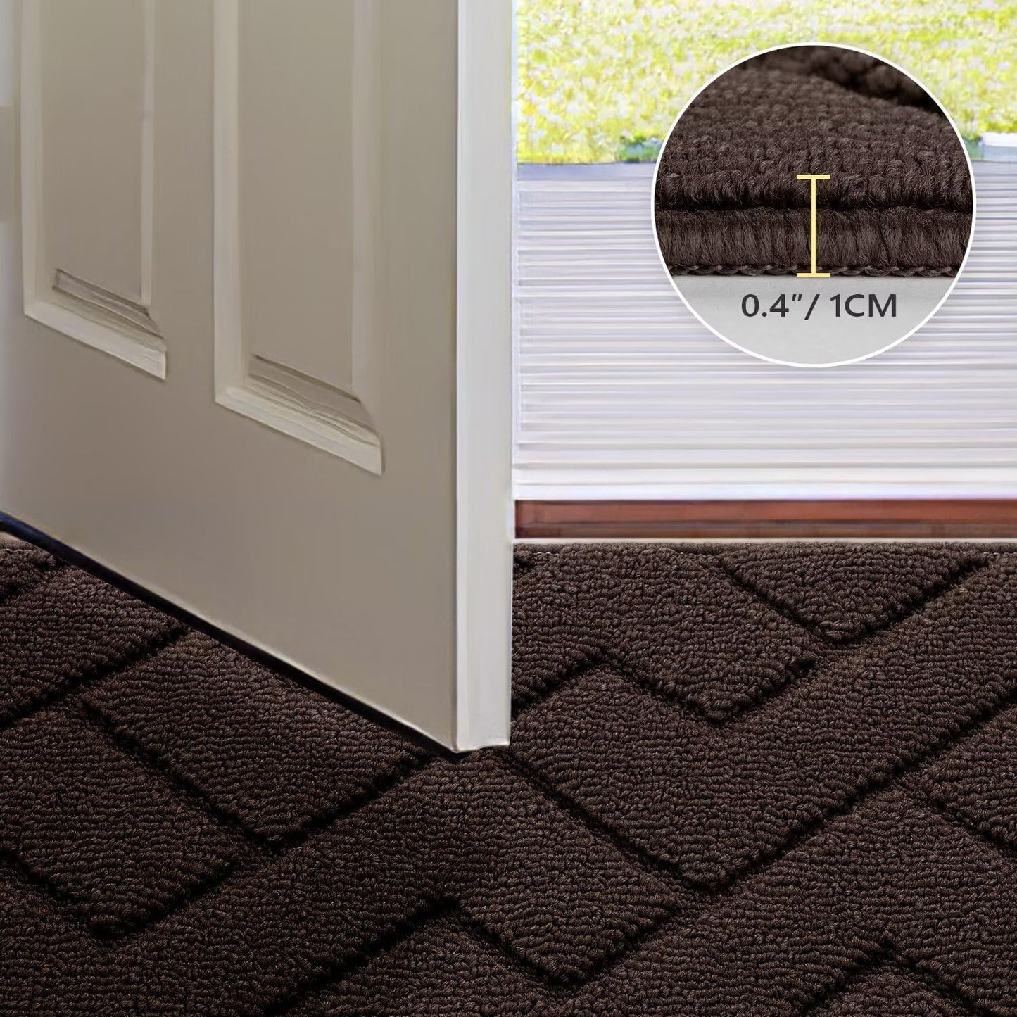 hicorfe Front Door Mat Outside Entrance,32"x40" Absorbent Muddy Dirt Resist Welcome Door Mats Outdoor Indoor,Stain and Fade Resistant,Non Slip Backing Entry Mat Doormat for Entryway(Coffee)