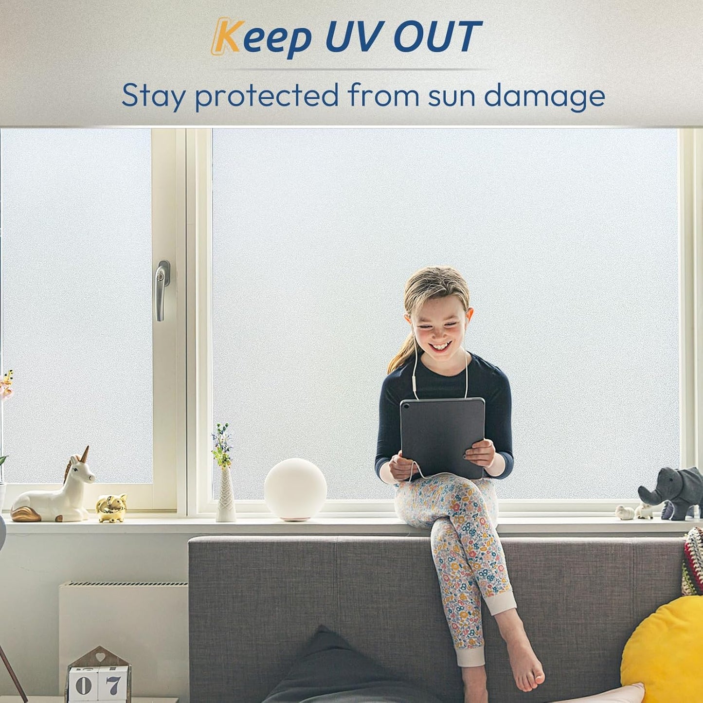 rabbitgoo Window Privacy Film, Frosted Glass Window Clings, Static Cling UV Heat Blocking Door Stickers for Home Bathroom, Removable Indoor Decal Coverings Day and Night, Pure, 29.5 x 78.7 Inches