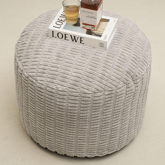 Round Stuffed Pouf Ottoman for Foot Rest, Storage Ottoman Pouf Foot Stool Cushion, Faux Fur Poufs with Foam Chunk Filling, 26 X 18 Inch Floor Chair for Living Room Bedroom Home Decor, Light Gray