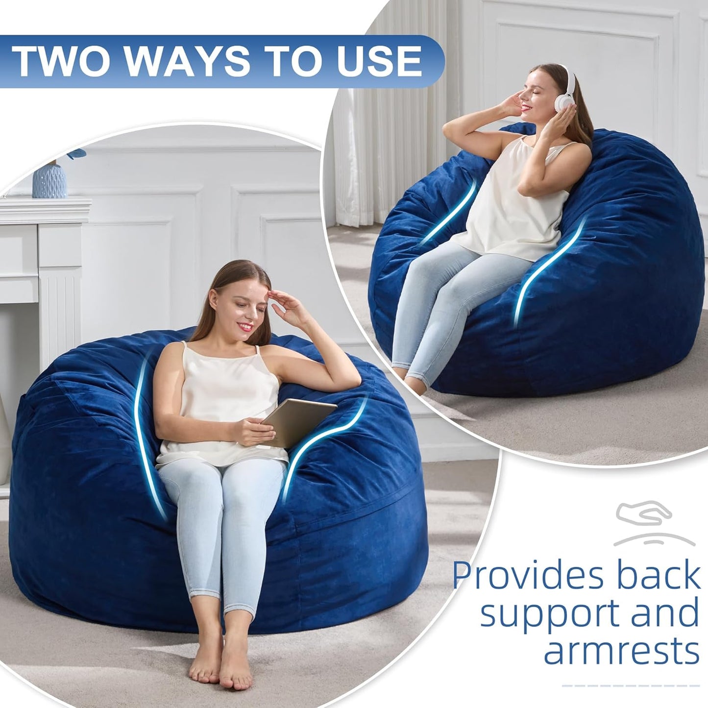 Hobestluk 4FT Bean Bag Chair Giant Bean Bag Chairs for Adults Large Bean Chairs with Removable Cover, Beanbag Chair with Filler, Adult Bean Bag Chairs for Living Room, Bedroom