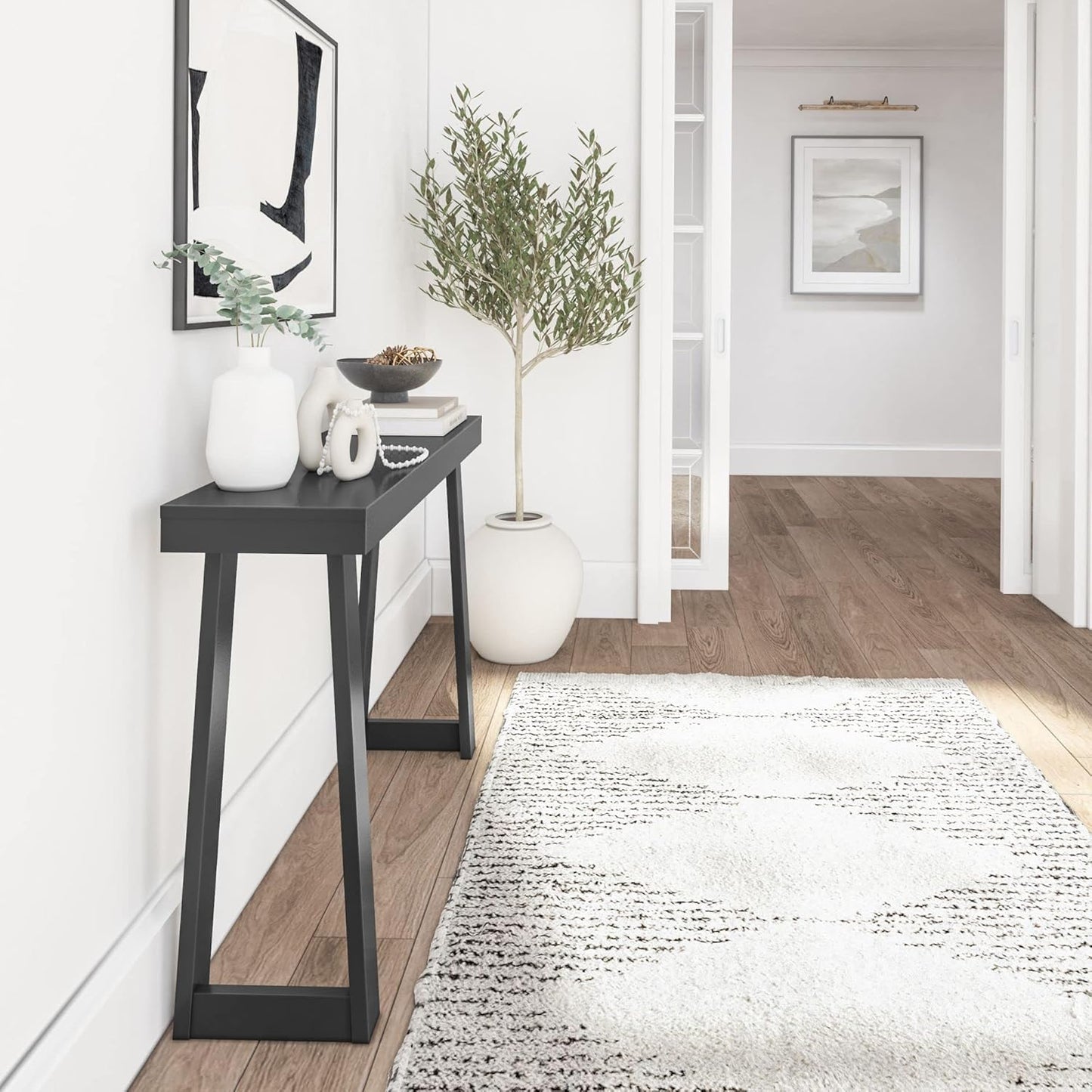 Plank+Beam Solid Wood Console Table, 46.25 Inch, Sofa Table, Narrow Entryway Table for Hallway, Behind The Couch, Living Room, Foyer, Easy Assembly, Black