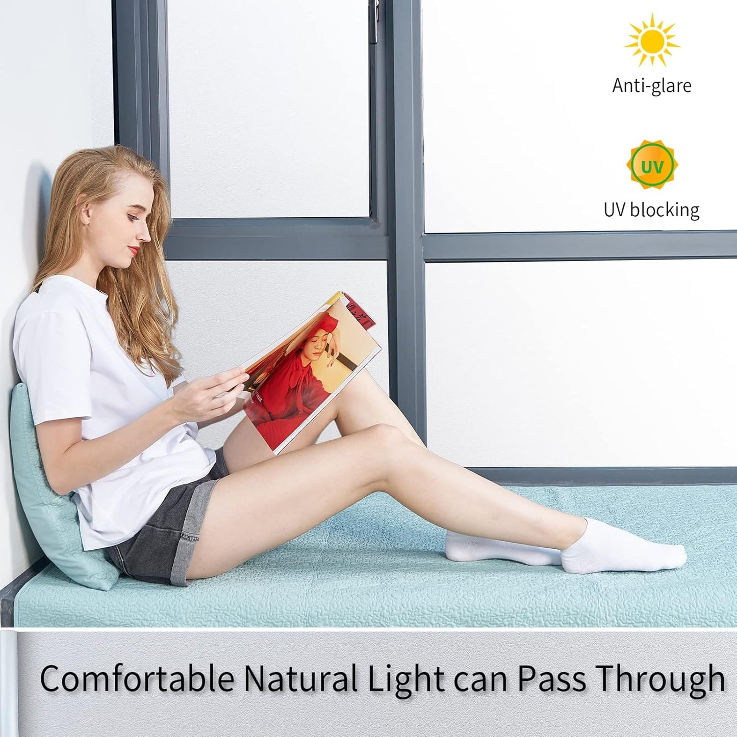 Frosted Glass Window Film with Tools,Reusable Window Privacy Film,Static Clings Window Film Kit for Home Bathroom and Office. (White, 17.5Inch×78.7Inch)