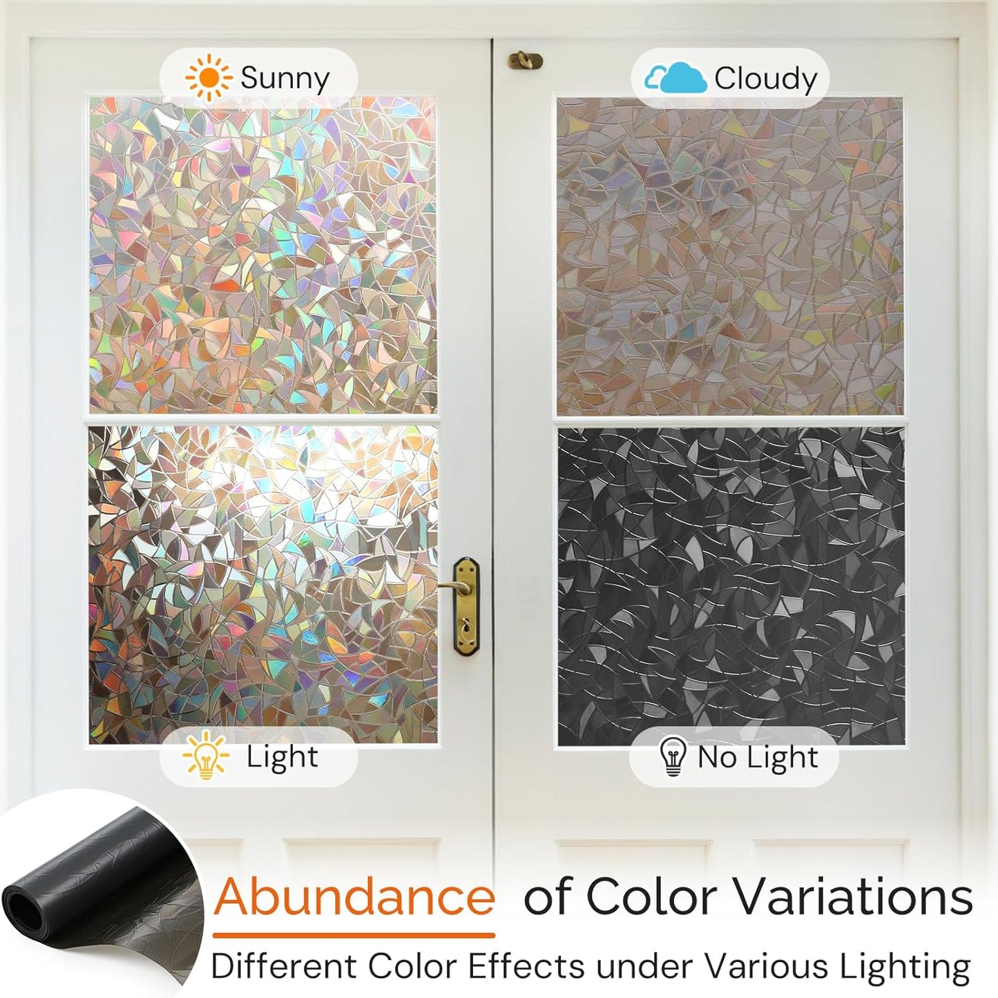 DOWELL Window Privacy Film, Rainbow Window Film, Decorative Stained Glass Clings, Static Cling Door Sticker, Non-Adhesive 3D Decals for Home UV Protection, Dark Brown, 23.6 x 78.7 inches