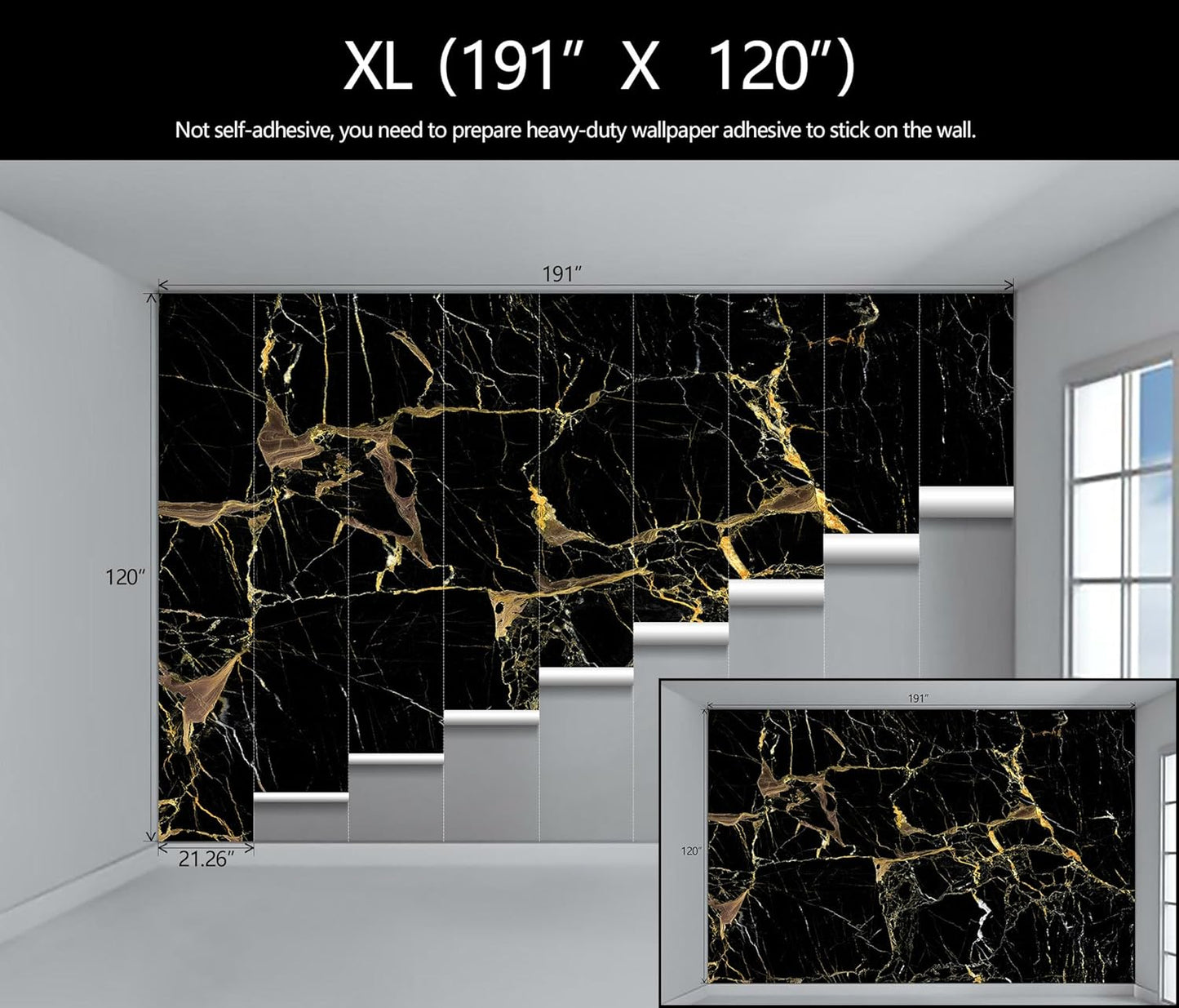 Black Golden Marble Wallpaper Abstract Stone Texture Wall Mural Living Room Bedroom Office (Not Peel and Stick)