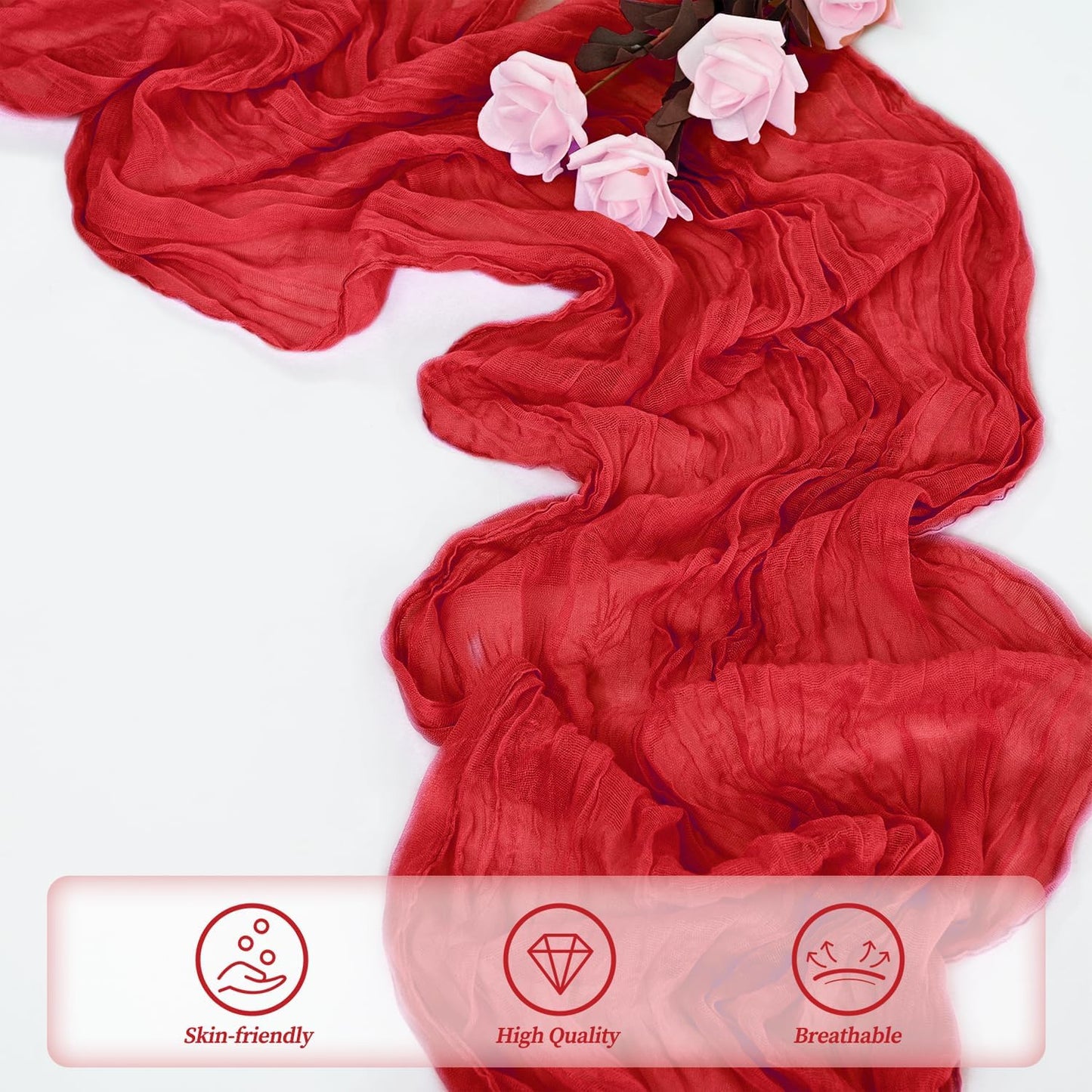 20 Pack Red 10FT Cheesecloth Table Runner Rustic Gauze Fabric Cheese Cloth Table Runner for Wedding Bridal Baby Shower Table Decor Boho Sheer Birthday Party Table Decorations 20 x 120 Inch Long