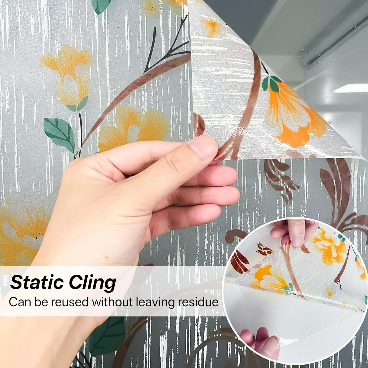 Niviy Stained Glass Window Privacy Film 3D Frosted Glass Window Decals UV Protection Sun Blocking Static Clings Non Adhesive Window Stickers for Home 11.8 x 78.7 inch