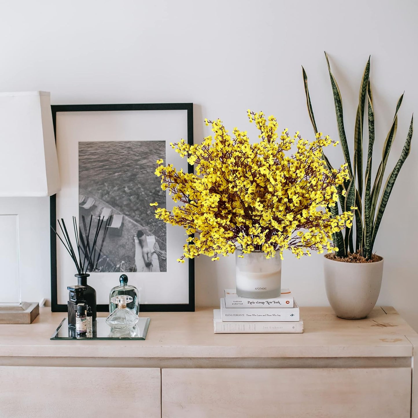 Sggvecsy 6 Pcs Babys Breath Artificial Flowers Gypsophila Bouquets Bulk Real Touch Fake Silk Flowers for Home Wedding DIY Floral Arrangement Kitchen Table Centerpiece Festival Decoration (Yellow)