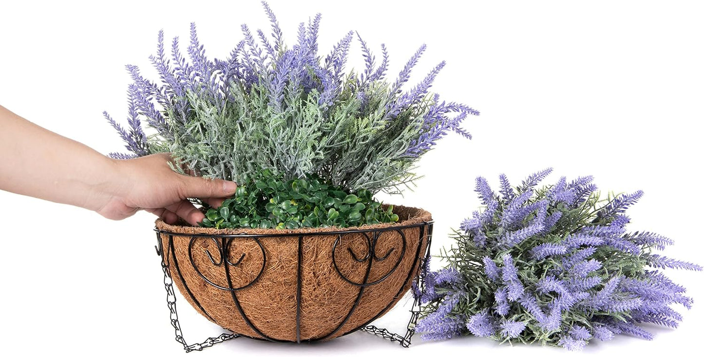 Artificial Hanging Flowers with Basket Fake Summer Lavender for Outdoor Decor, 12 Bundles Faux Purple Outside Decoration Realistic UV Resistant Plants for Porch Balcony Patio Garden Yard