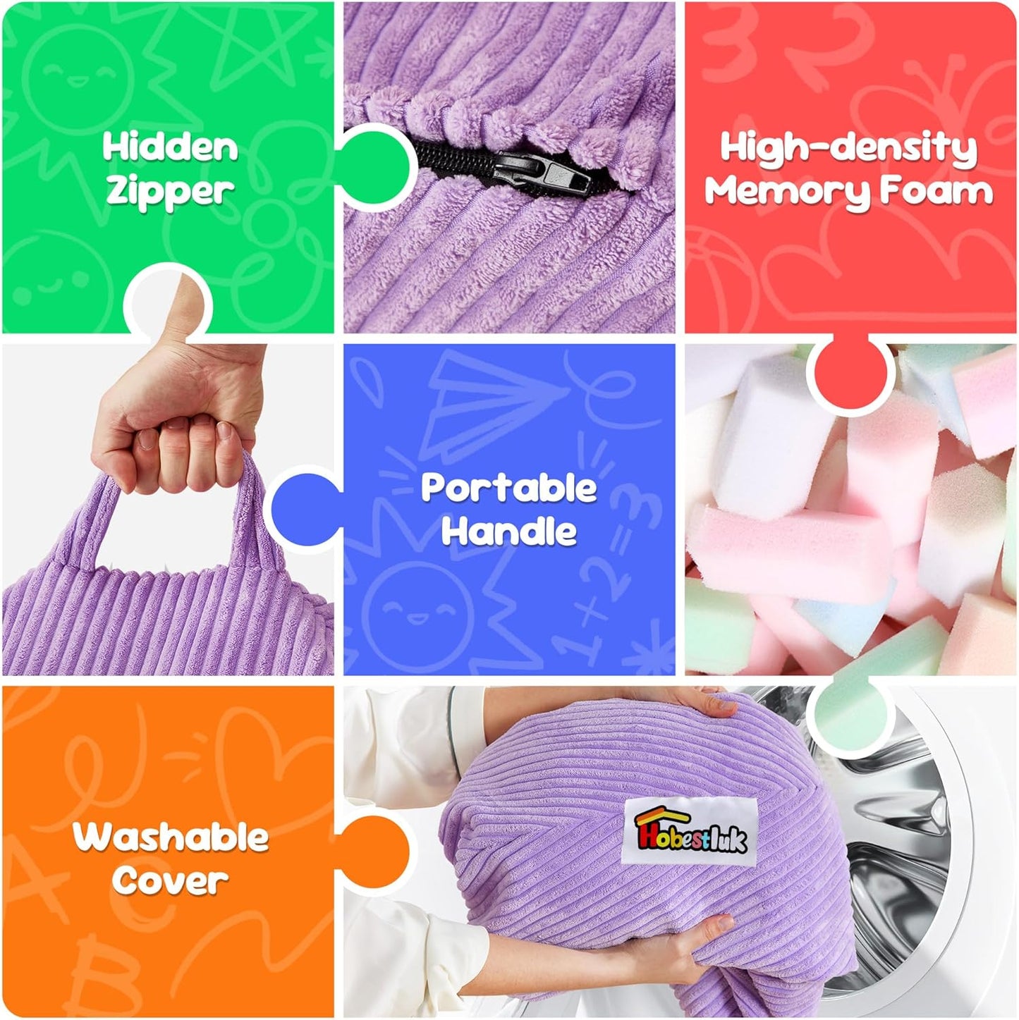 Hobestluk 2.5FT Bean Bag Chair Beanbags Small Bean Bag Chair with Filler Included Teardrop Bean Bag with Removable Cover for Bedroom Living Room (Small, Purple)