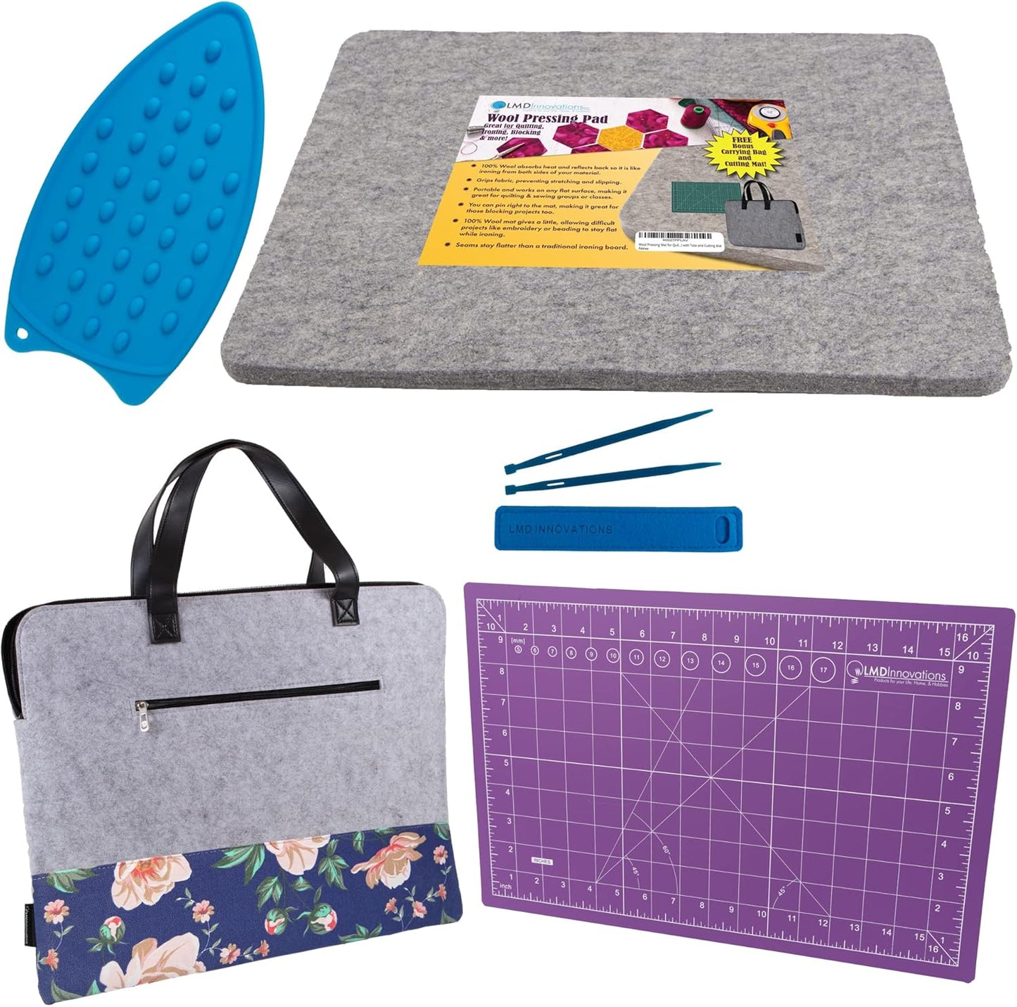 100% New Zealand Wool Pressing Mat for Quilting - Best Portable Wool Ironing Mat for Quilters - Includes Travel Bag, Cutting Mat, Iron Rest & Sewing Accessories and Supplies - 13.5"x17"x0.5" Iron Mat