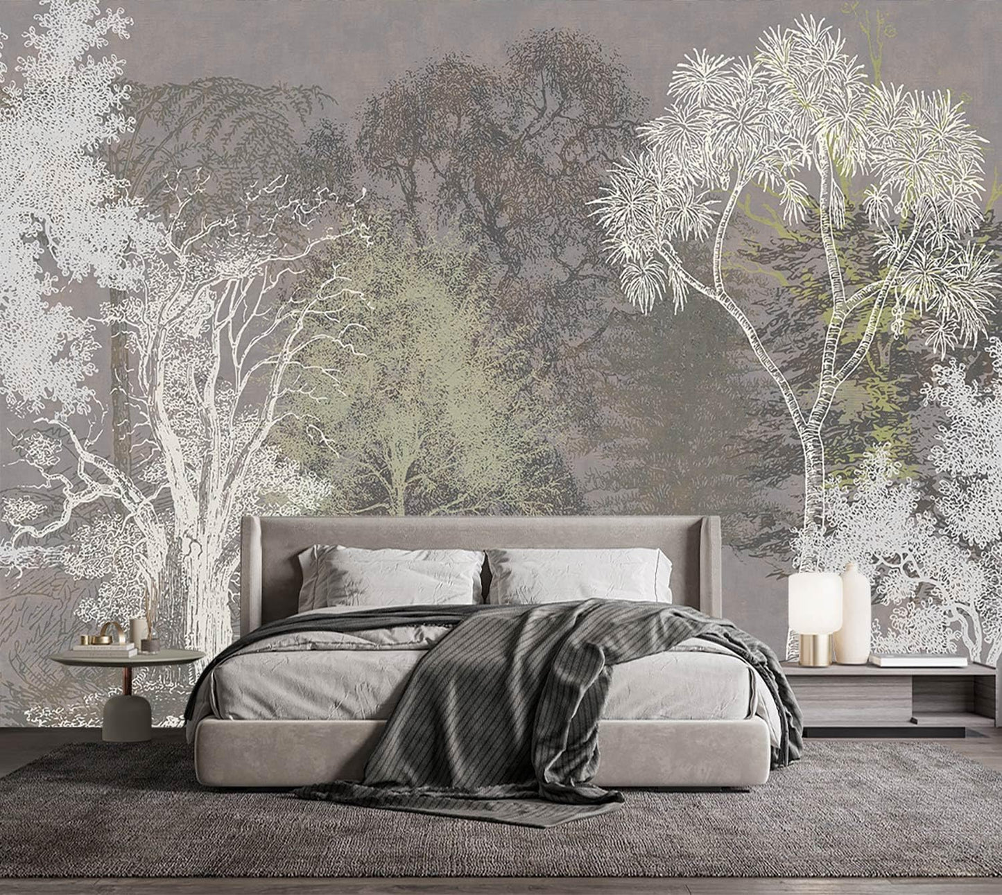 -Hand-Painted Wood Bedroom Wallpaper XT21 L 180" x 115"