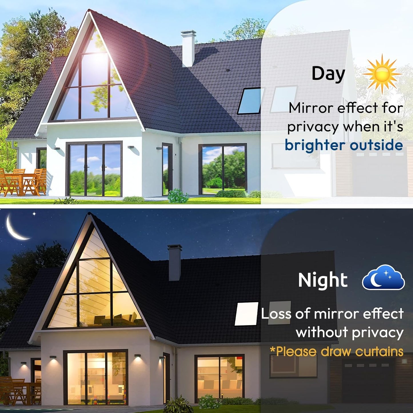 rabbitgoo Window Privacy Film One Way Window Tint for Home, Removable Reflective Heat Sun Blocking Anti UV Glass Door Covering, Mirror Tinting Film House Office, 35.4 in X 32.8 Feet, Blue Silver