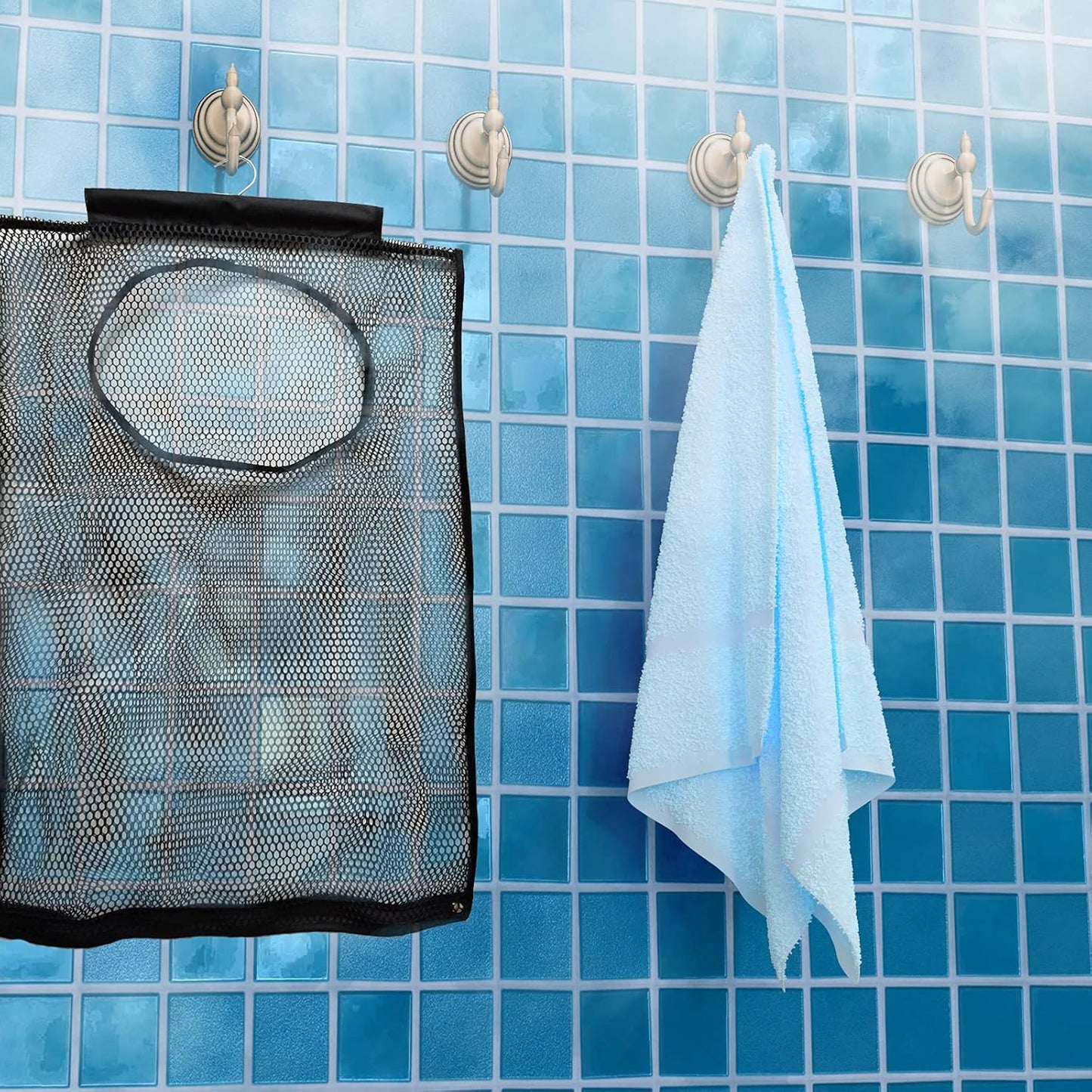 Hanging Mesh Laundry Hamper (30in*20in*2in) Large Dirty Clothes Bag, Can Be Used Behind The Door & Closet & Caravan& Bathroom (Black)