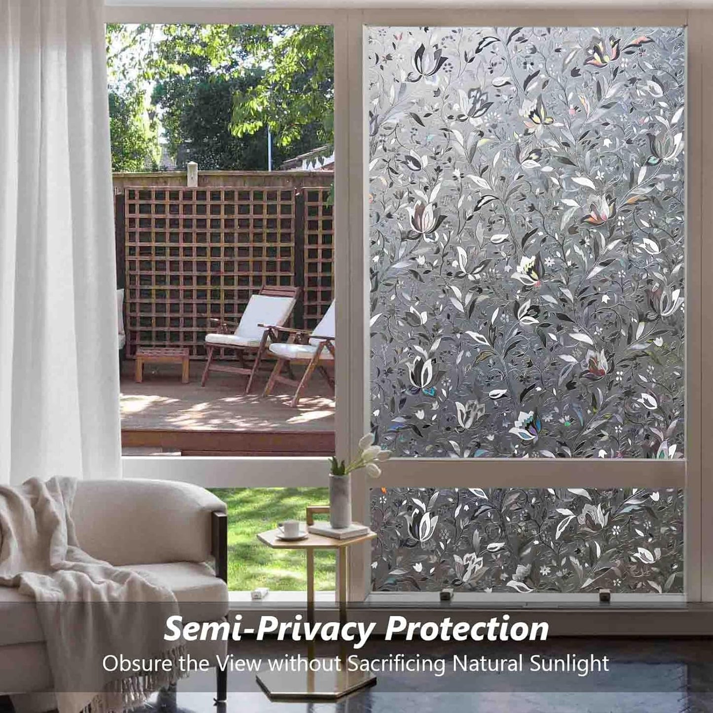 Kromapolis Window Film, Window Privacy Film Frosted, Vinyl Glass Covering, Stained Glass Decorative Film, Static Window Clings, Non-Adhesive (Grayish Black, 17.5 x 157.4 inch)