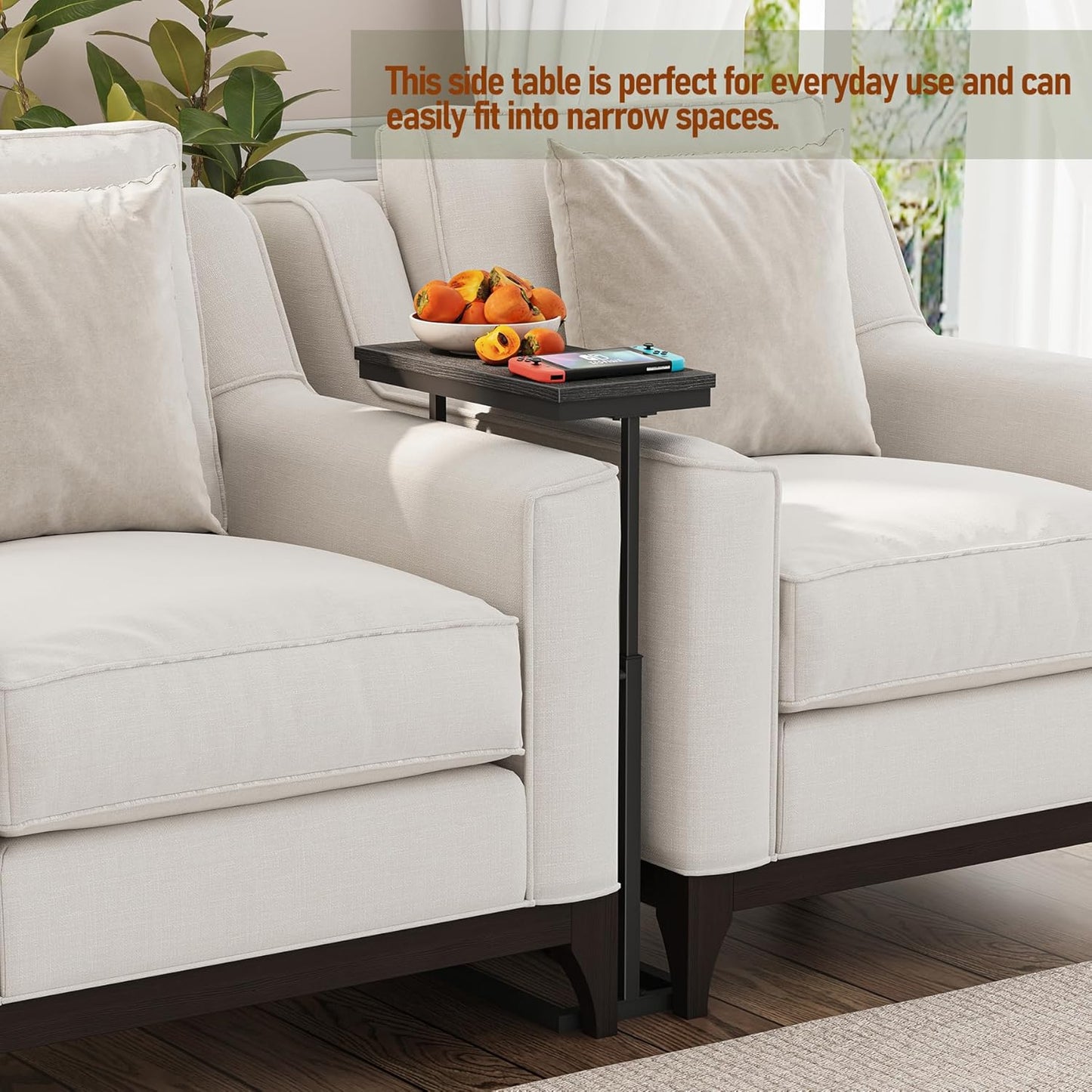 TUTOTAK End Table, Side Table, Tall Couch Table, Sofa Table, Living Room, Bedroom, Black TB01BK0832