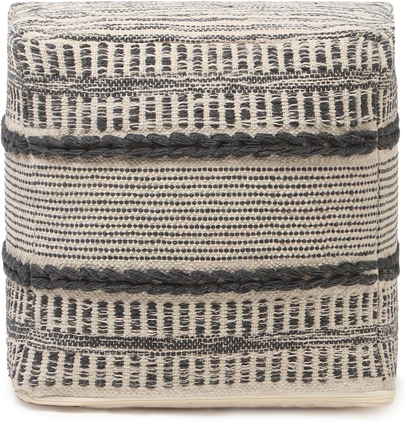 REDEARTH · Tufted Pouf Ottoman with Filler Textured Storage Cube Bean Bag Pouffe Footrest for Living Room, Bedroom, Nursery, Kidsroom; 100% Cotton (17.5"X17.5"X17.5", Chevron Gage)