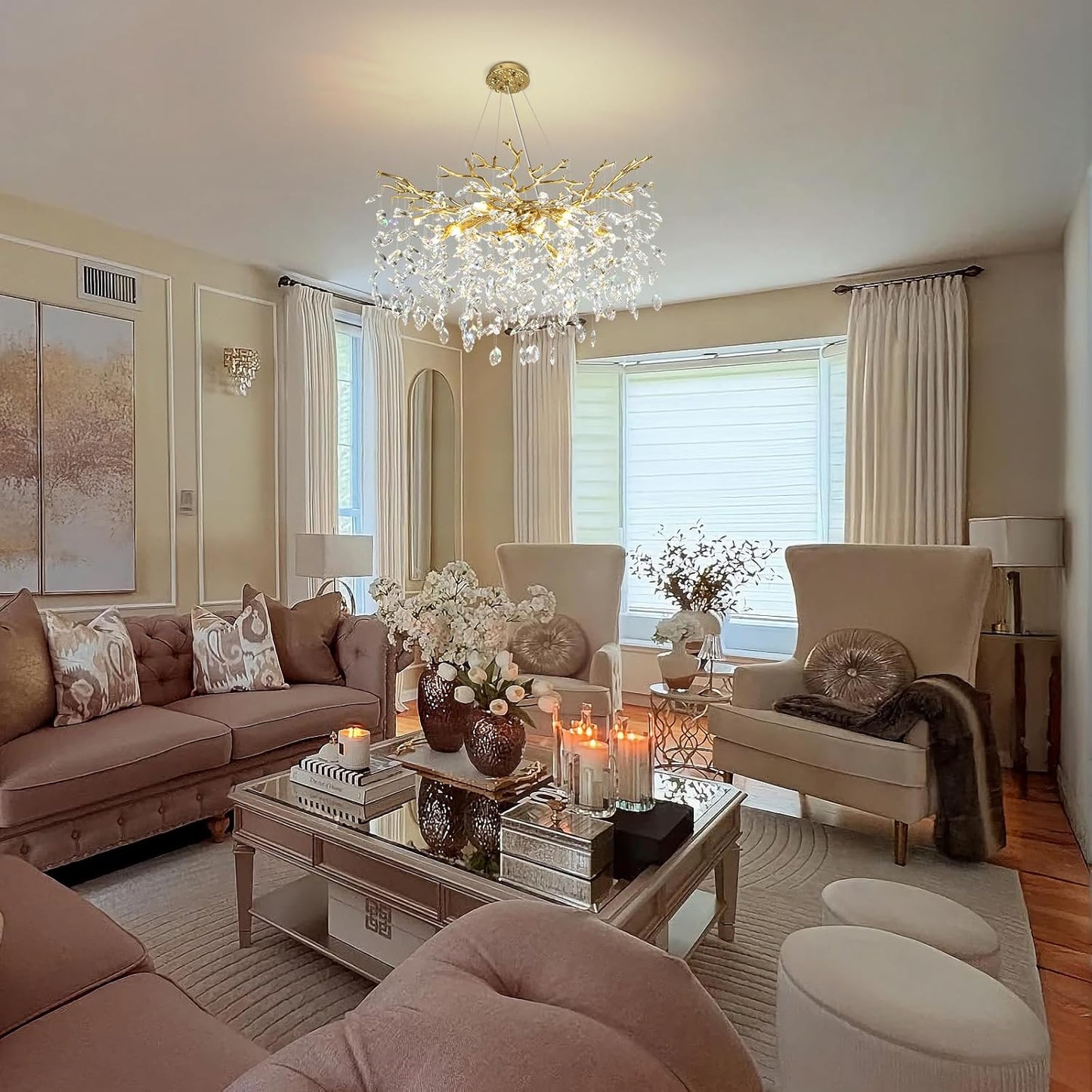 Modern Crystal Chandelier, 30" Chandeliers for Dining Room,Gold K9 Crystal Tree Branches Crystal Chandelier,10-Light Living Room Chandeliers, Fo Entryway,Foyer,Bedrooms