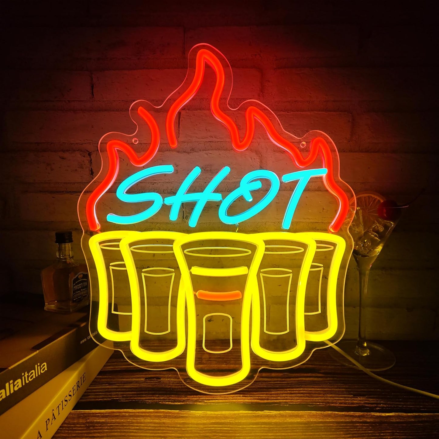 Shot Neon Signs for Wall Decor, Bar Neon Sign, Dimmable Acrylic LED Lights for Home Bar Pub Club Bistro Man Cave Restaurant Party Decorations Gift