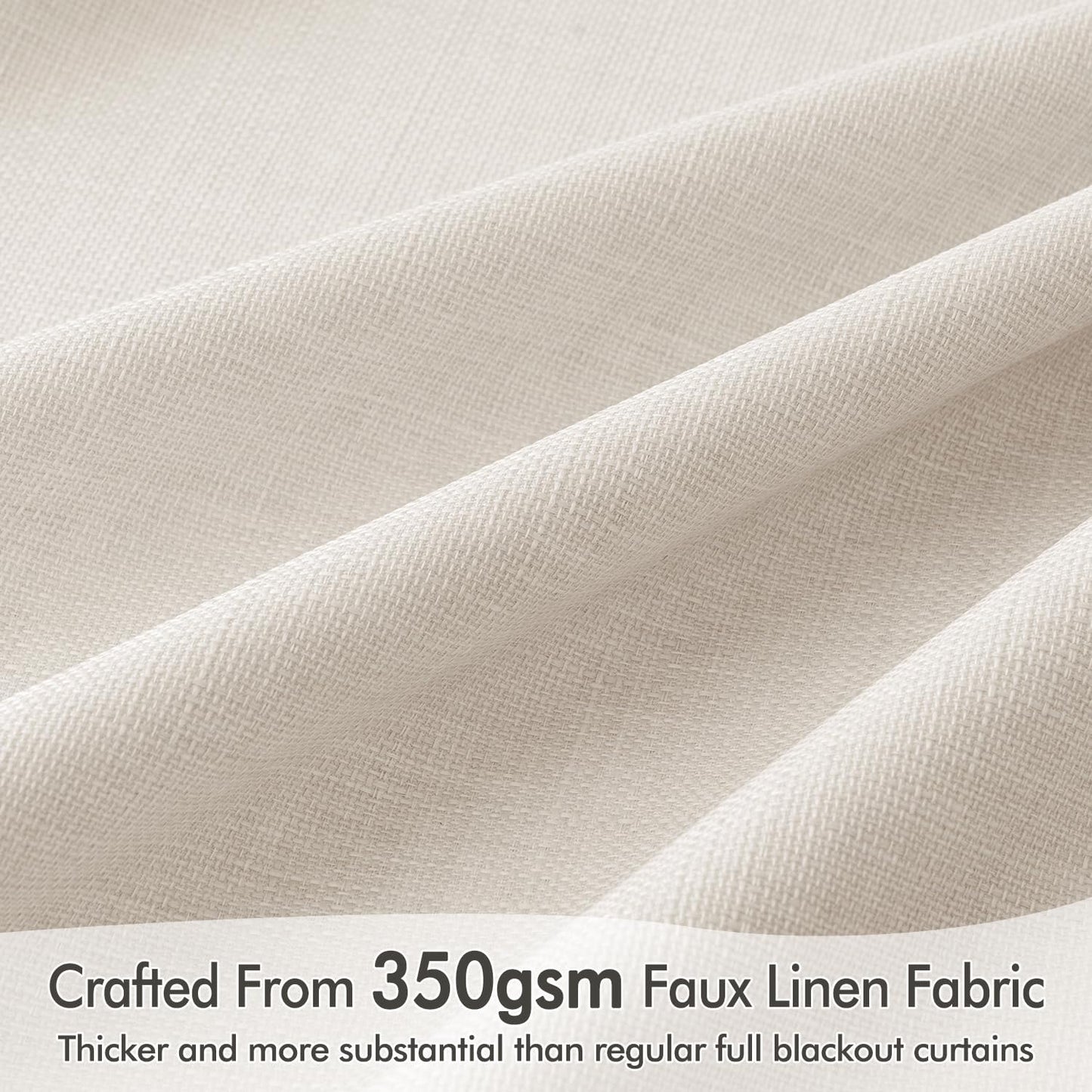 MIULEE 100% Blackout Curtains 102 Inch Long 2 Panels for Bedroom, Thick Luxury Faux Linen Black Out Curtain Room Darkening Back Tab Pleat Window Textured Drapes with Hooks for Living Room, Ivory