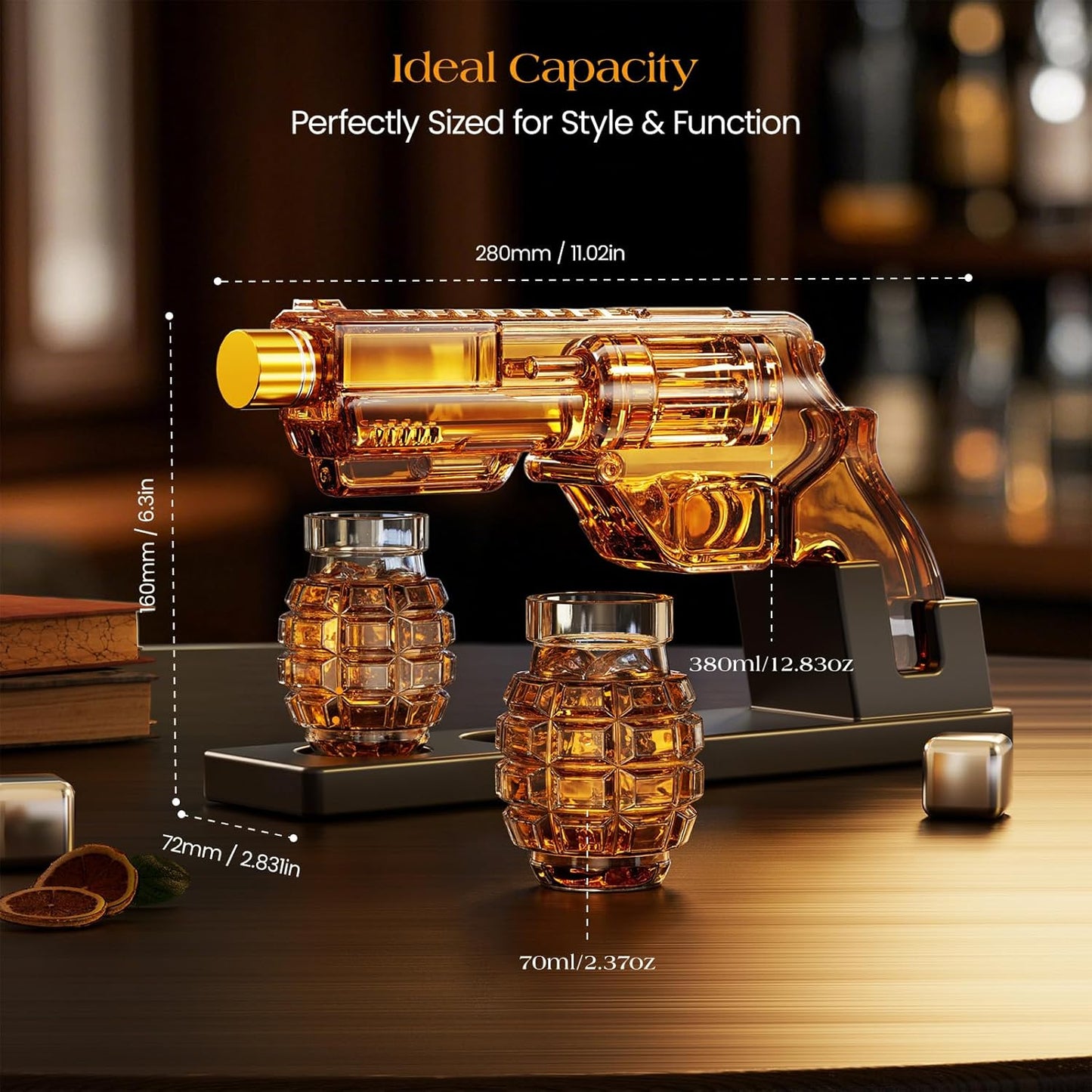Kollea Whiskey Decanter Set with Grenade-Shaped Shot Glasses, Anniversary Birthday Gifts for Men Who Have Everything, Holiday Whiskey Gifts for Men, Father, Husband, Boyfriend & Military Enthusiasts