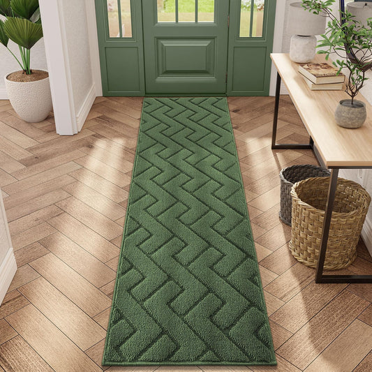 hicorfe Indoor Doormat,Front Back Door Mat Rubber Backing Non Slip Door Mats 20"x59" Absorbent Resist Dirt Entrance Doormat Inside Floor Mats Entryway Washable Low-Profile for Patio,Garden(Green)