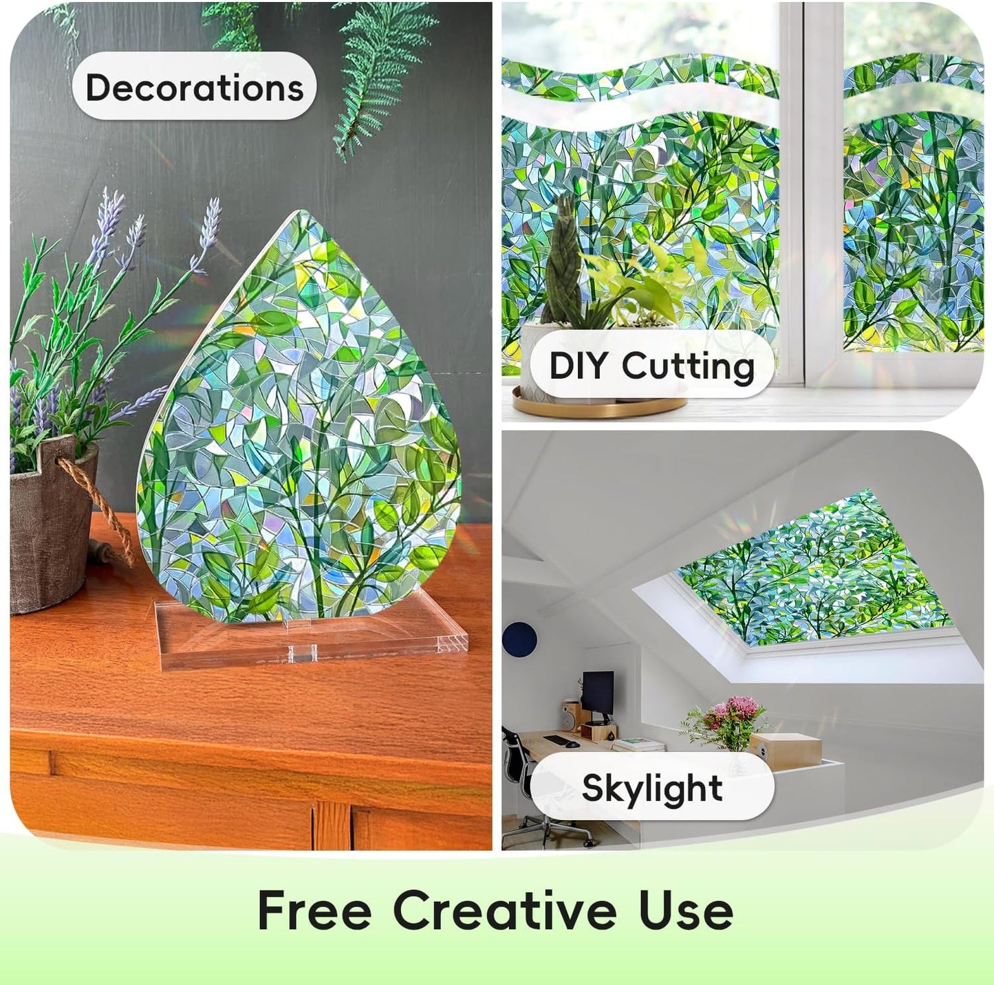 DUOFIRE Stained Glass Window Film Decorative Window Privacy Film Rainbow Diamond Grid Colorful Lattice Windows Cling Anti UV Static Cling Reusable Windows Decal for Home 11.8×39.3 inch