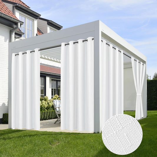 HolidayIdeas 4 Panels Outdoor Curtains for Patio Waterproof White Linen Curtains 95 Inch Length-Indoor/Outside Curtains Weatherproof, Privacy for Pergola, Porch, Gazebo-54 Wide x 95" Long