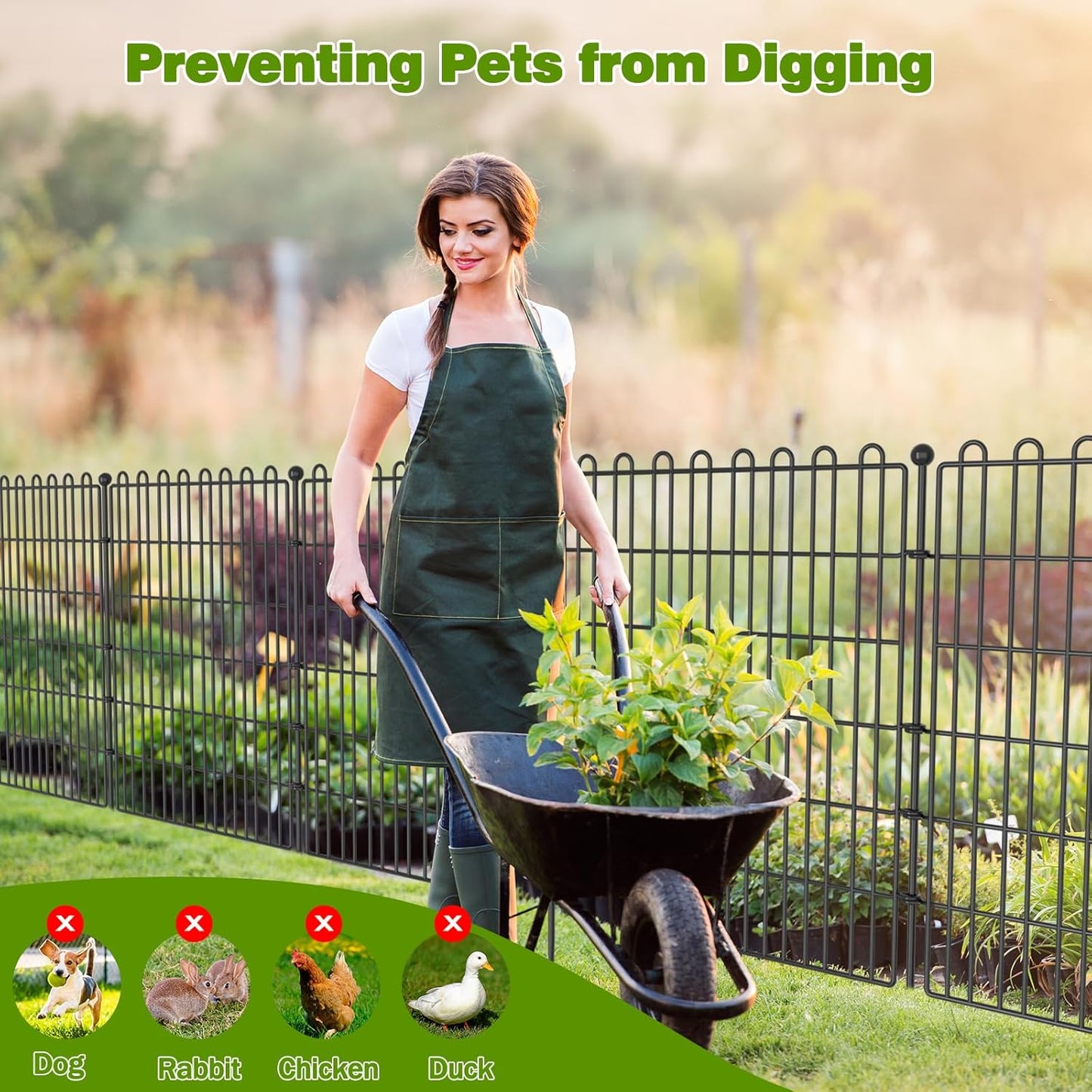 20 Panels No Dig Decorative Garden Fence with 2 Gates for Yard, 40 in(H) X 47.2 ft(L) Animal Barrier Fencing for Outdoor Dog, Metal Portable Garden Fences for Borders, Pets, Landscape, Temporary Fence