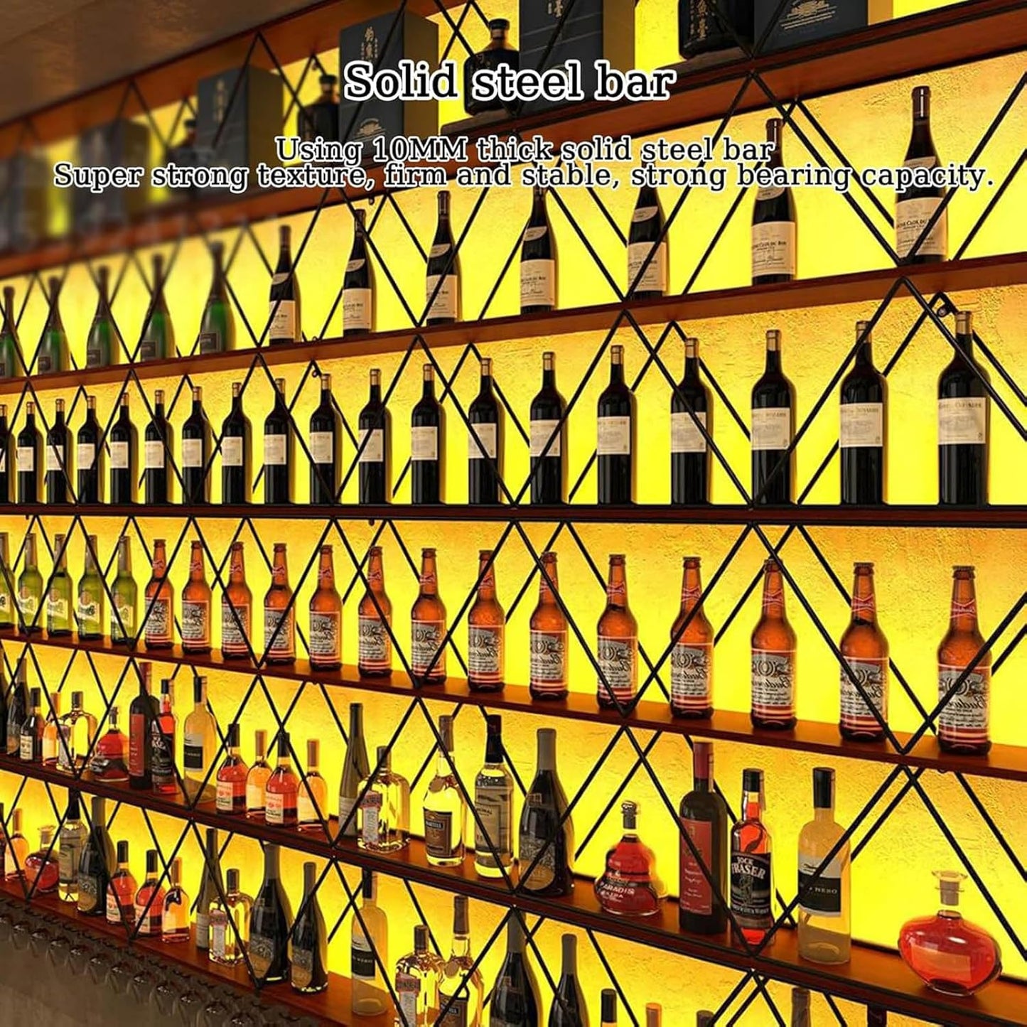 142in Wine Rack Wall Mount with Glass Holder, DIY Floating Wine Rack, Multi-Function Bar Wine Bottle Display Rack for Commercial Restaurants, Tea Rooms, Bars, Wine Cellars (black, 142in/360cm)