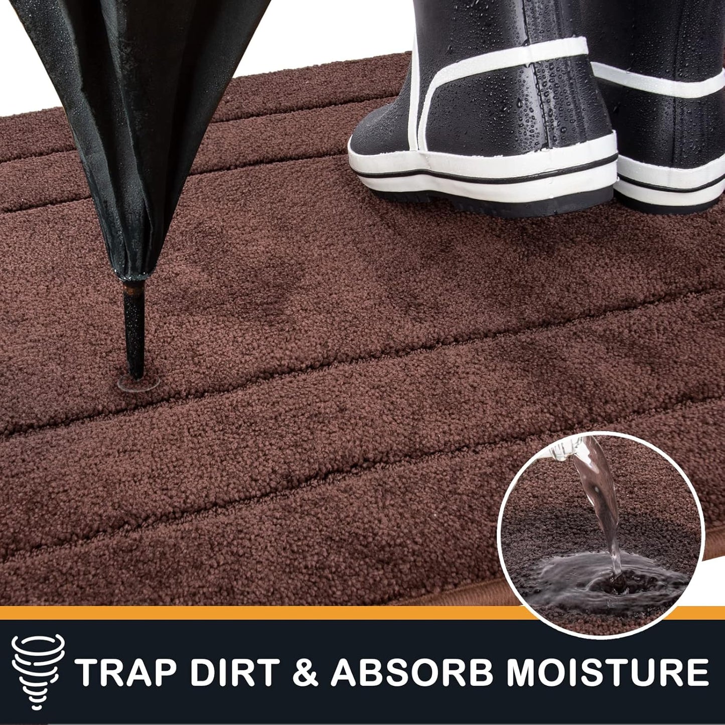 PURRUGS Dirt Trapping Door Mat 32" x 47", Non-Slip/Skid Machine Washable Entryway Rug, Dog Doormat, Super Absorbent Welcome Mat for Muddy Wet Shoes and Paws, Brown