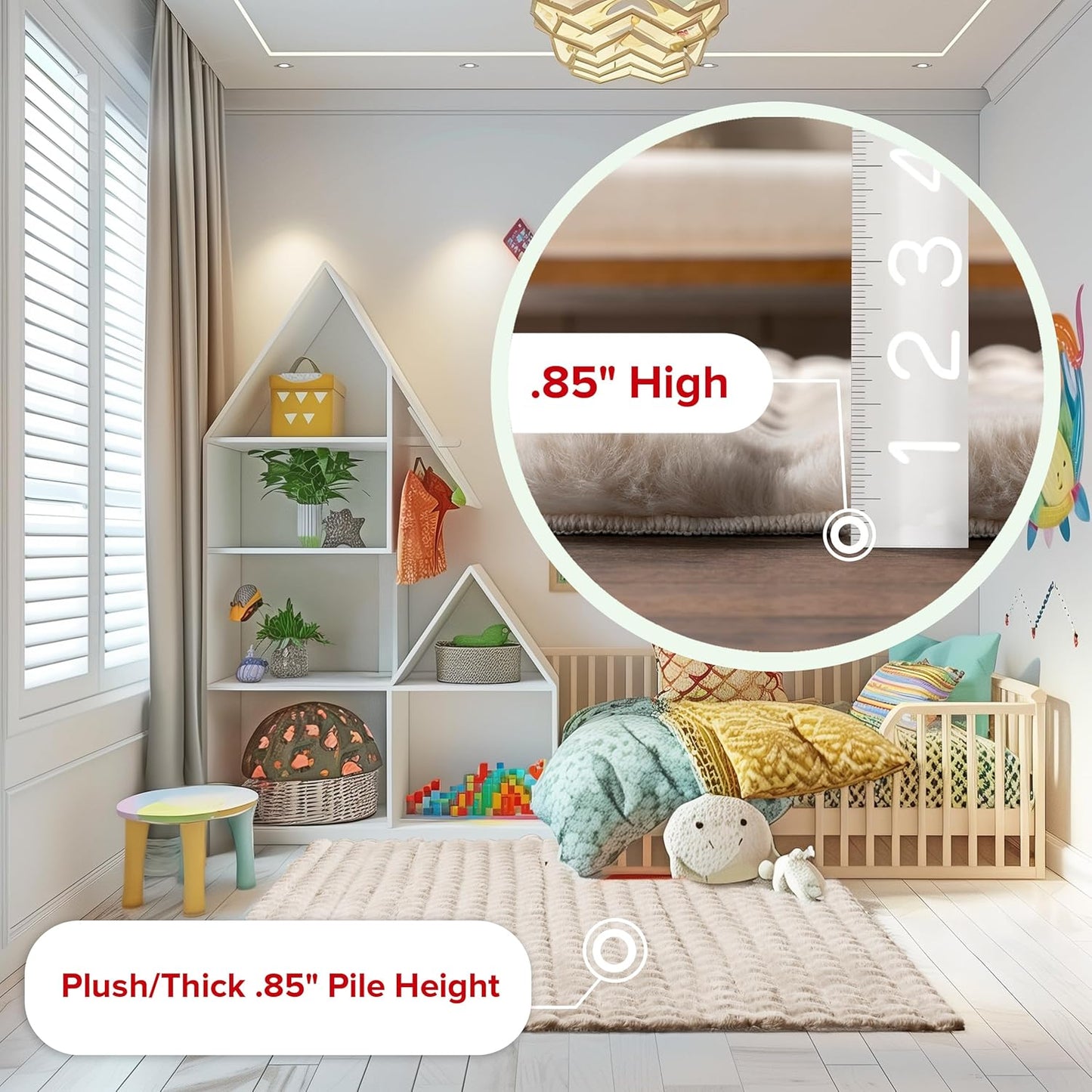 nuLOOM 3'9" x 6' Cozy Plush SuperiorWash Area Rug, Machine Washable, Non-Slip, Soft Fluffy Shag Carpet for Living Room Bedroom Kids Room Nursery Home Decor, Jeni Beige