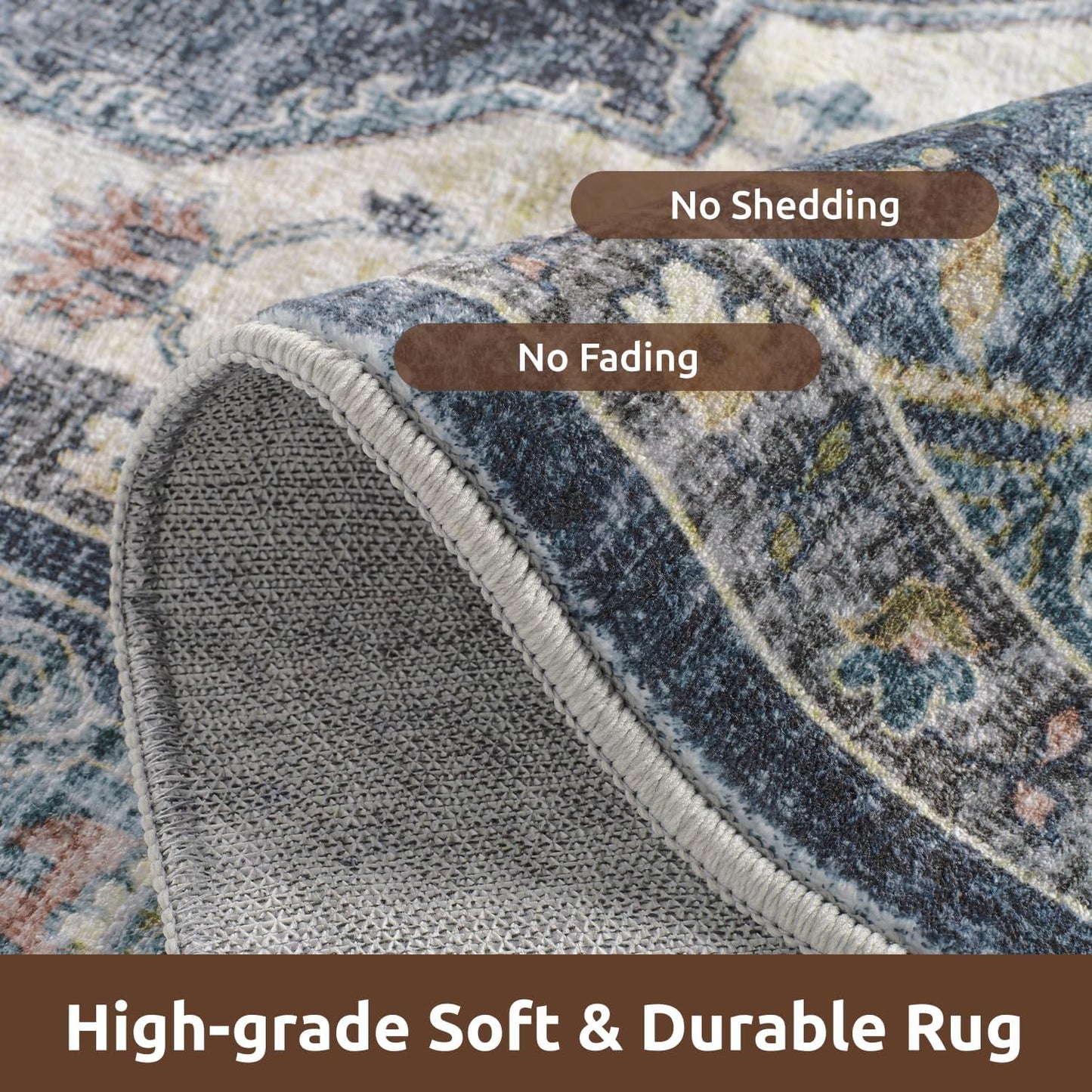 AMOAMI-Area Rug 5X7 Rugs for Living Room-Vintage Soft Blue Rugs for Bedroom-Non Slip Carpet-Machine Washable Rug for Dining Room Living Room Bedroom Office Under Table