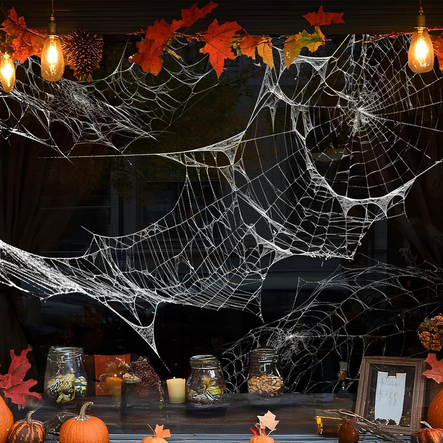 Halloween Window Clings for Glass Fall Static Cling Window Decals 1PCS Spider Web Autumn Reusable Window Stickers Home School Office Decorations
