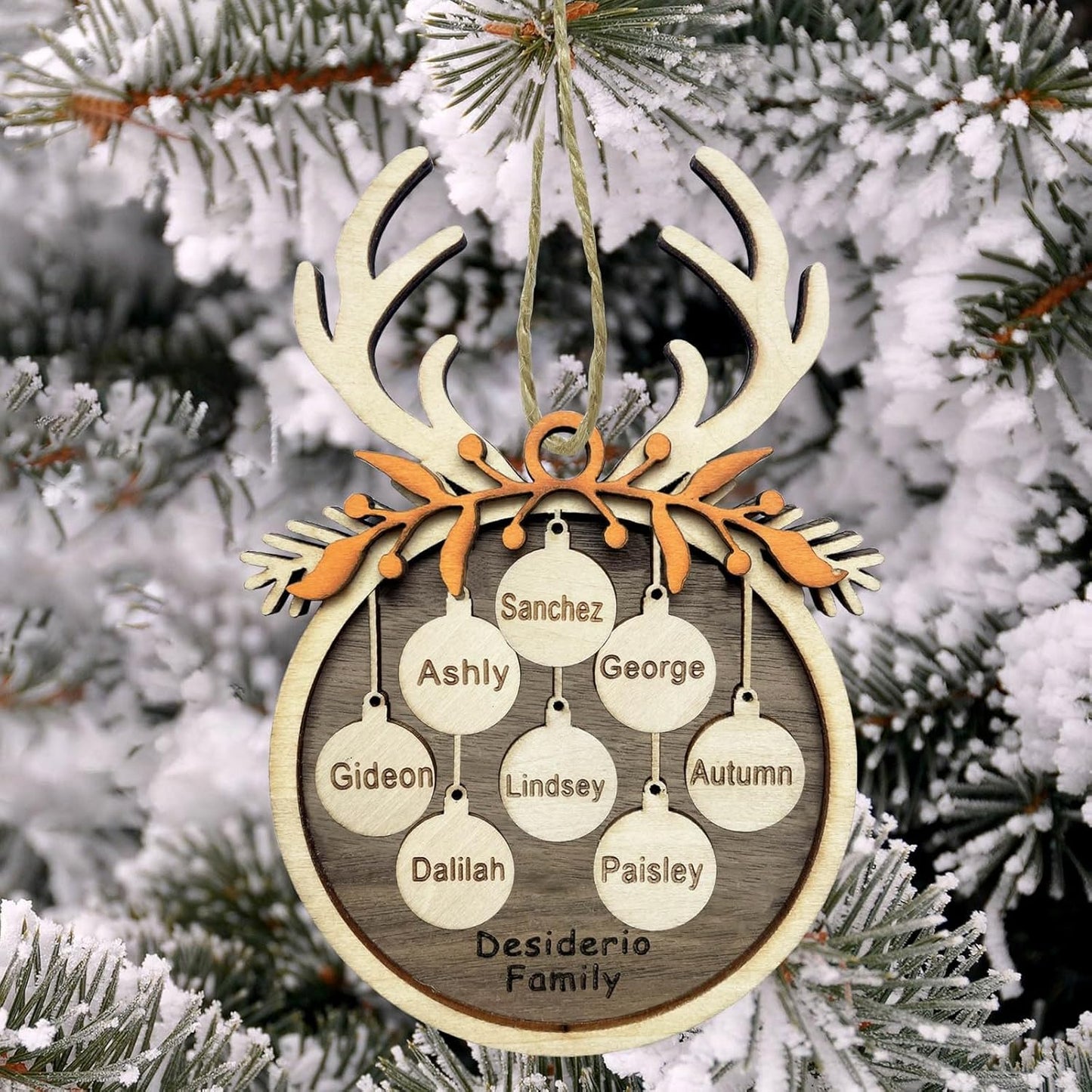 2025 Personalized Christmas Ornaments Family of 2/3/4/5/6/7/8,Custom Reindeer Christmas Wooden Ornaments Deorations with Names,Customized Xmas Ornament Tree Deorations,Personalized
