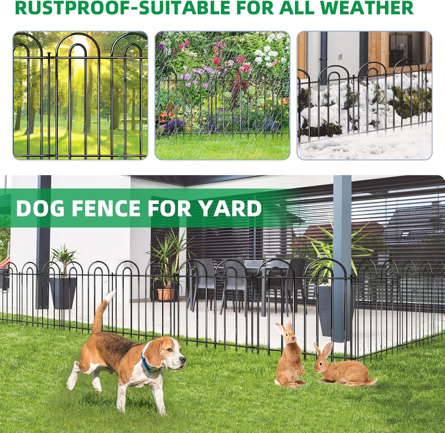 15 Panels Decorative Garden Fence, 24 in(H) X 30 ft(L) No Dig Dog Fence Outdoor for Yard, Rustproof Metal Garden Fencing Animal Barrier Border with Ground Stakes, Temporary Fencing for Patio Outdoor