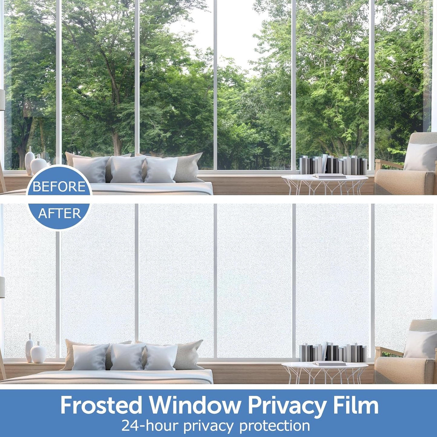 HIDBEA Frosted Window Privacy Film - Non Adhesive Static Cling Glass Stickers Sun UV Blocking Heat Control Door Covering Decals for Home Office, 45.3 x 157.5 Inch