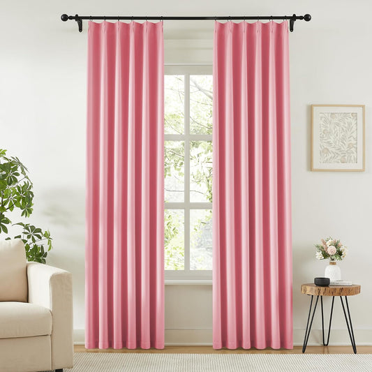 KangBang Rose Pink Blackout Curtains for Girls Bedroom 2 Panels, Light Blocking Pinch Pleat Vertical Drapes with Hooks for Nursery, Solid Privacy Elegant Modern Decor,40x84 Inch
