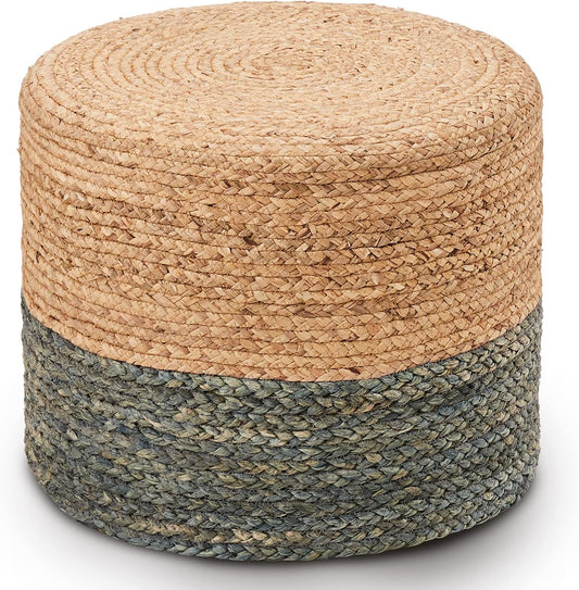 Wimarsbon 18'' Ottoman Pouf, Natural Braided Poof, Rustic Handweave Lounge Pouffe, Boho Footrest Stool for Bedroom, Accent Table or Seat for Living Room (Dusty Blue)