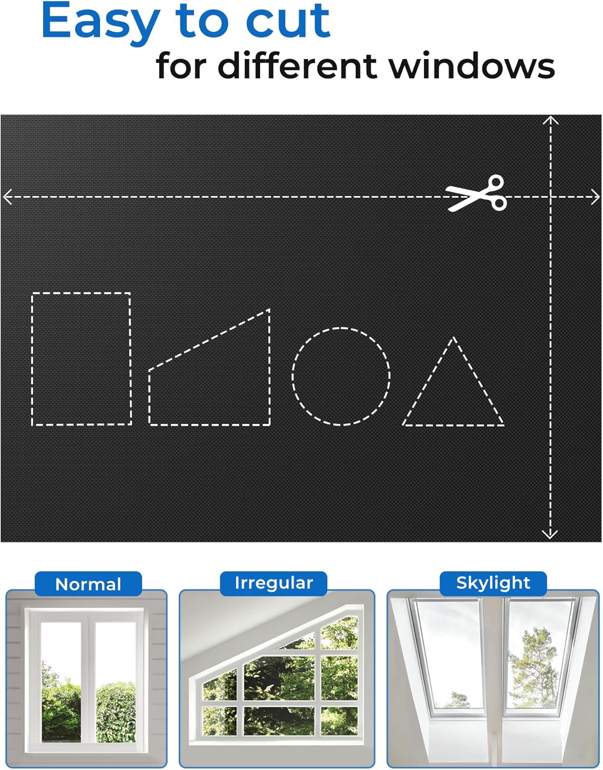 Sumobaby Blackout Curtains for Bedroom 108"x70"Portable Black Out Window Cover with Heat-Resistant Hook&Loop Tape,100% Blackout Shades No Drill Blinds for Windows DIY Cut Fit for Nursery,TV Room，Black