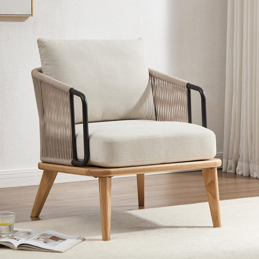 ANJ Accent Chair,Mid-Century Modern Reading Chair with Braid Armrests, Armchair for Living Room Bedroom Outdoor